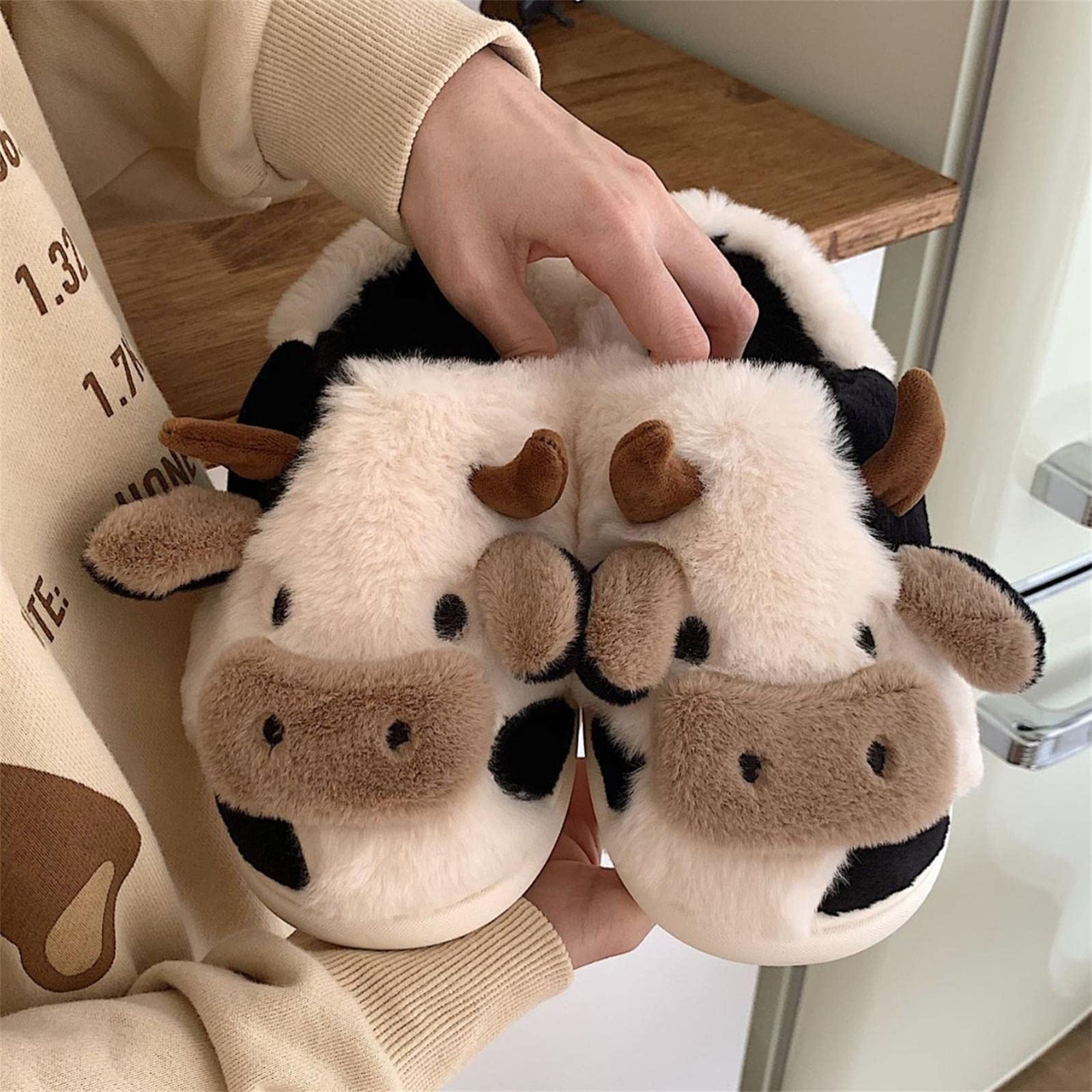 MIXILU Cartoon Cow Cotton Slippers for Women - Cute Cozy Fuzzy Animal House Shoes with Non-Slip Sole | Perfect for Winter Indoor & Outdoor Wear, Lounge, Home, Office, and Gift Giving