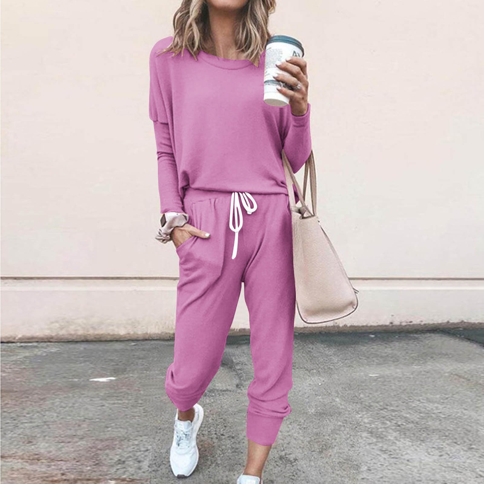 Women's Plus Size Lounge Sets - 2 Piece Sweatsuit with Long Sleeve Top & Drawstring Pants | Soft Matching Outfits for Home, Yoga & Relaxation | Comfortable Casual Wear