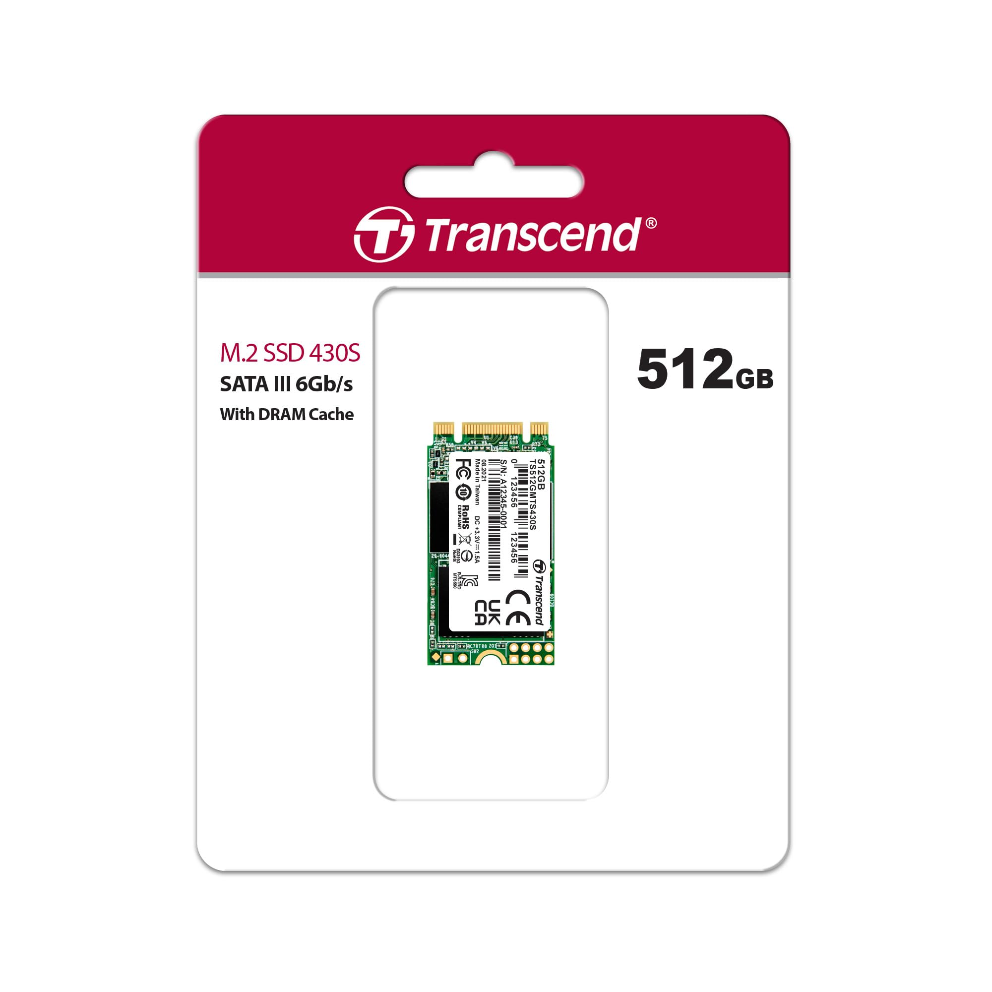 Transcend 512GB SATA III 6Gb/s M.2 SSD (TS512GMTS430S) - High Speed 42mm Solid State Drive for Laptops, Gaming PCs & Data Storage | Boost Performance & Upgrade Your System