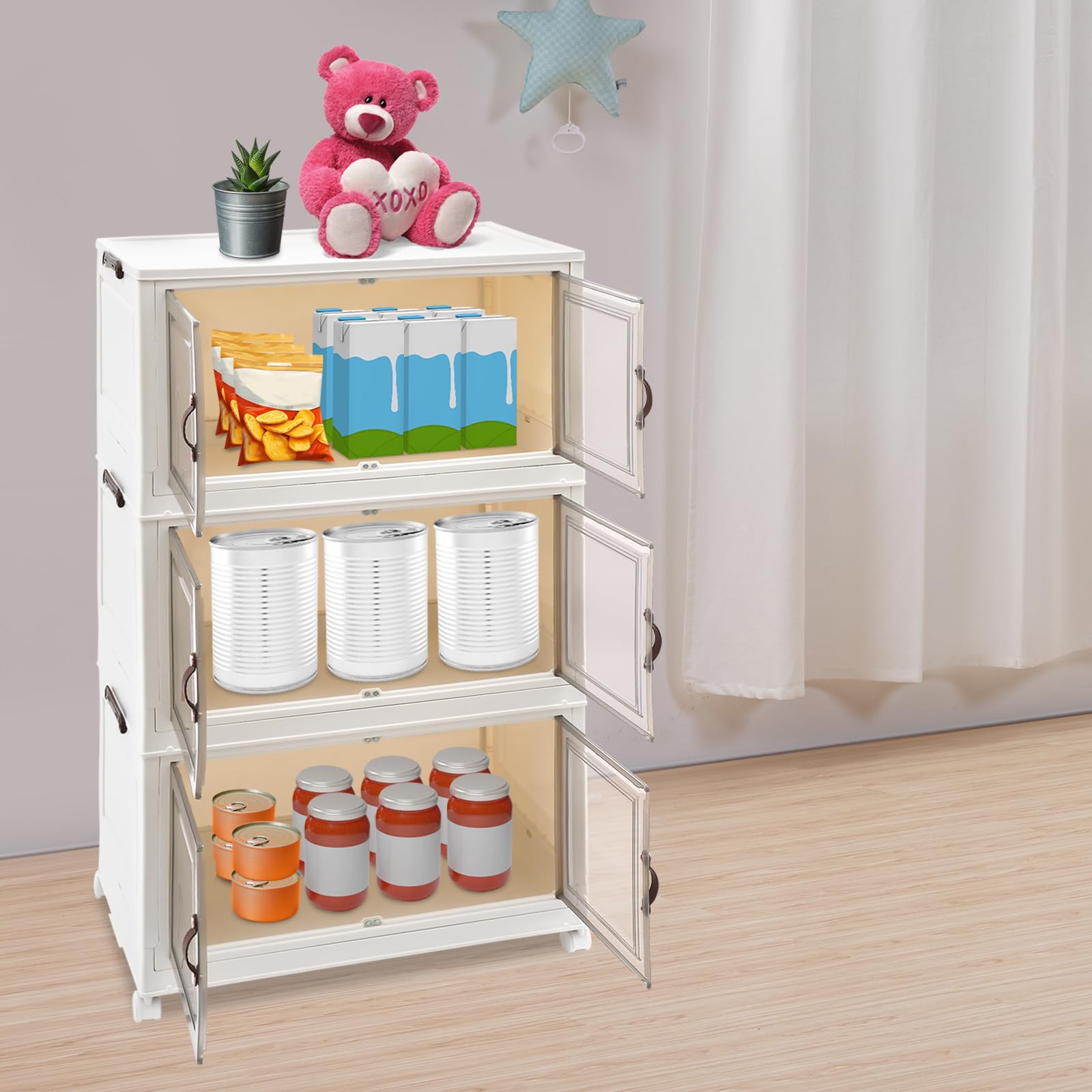 3-Tier Clear Plastic Storage Bins with Lids & Wheels - Collapsible Stackable Closet Organizer with Door for Clothes, Office & Dorm - Holds Up to 66.14lbs - Perfect for Bedroom Organization, Seasonal Storage & Small Space Solutions