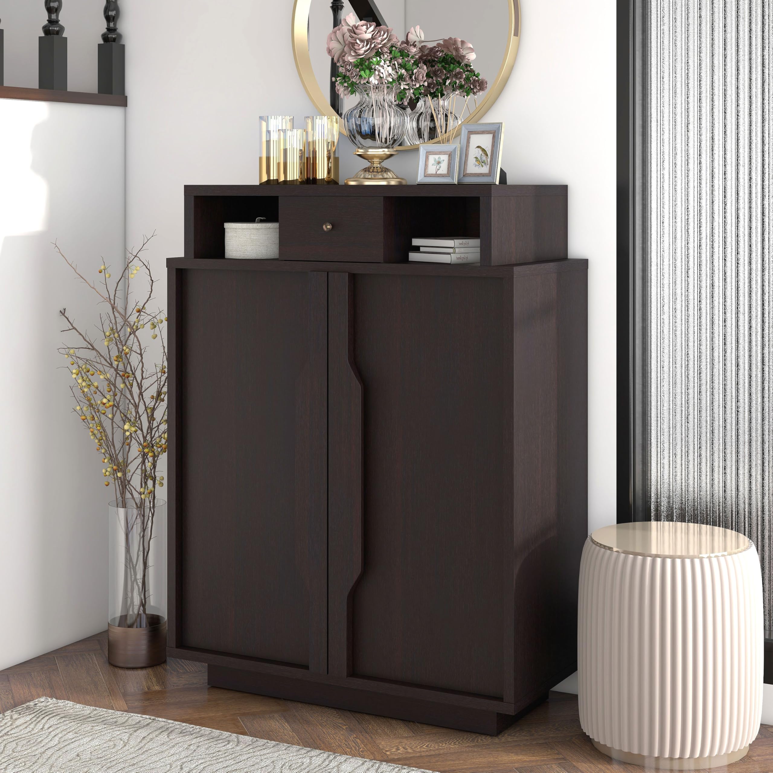 ioHOMES Marnie Modern Shoe Storage Cabinet with 5 Extra Shelves - Espresso Finish Entryway Organizer for Shoes, Boots & Accessories | Perfect for Closet, Bedroom & Mudroom Organization