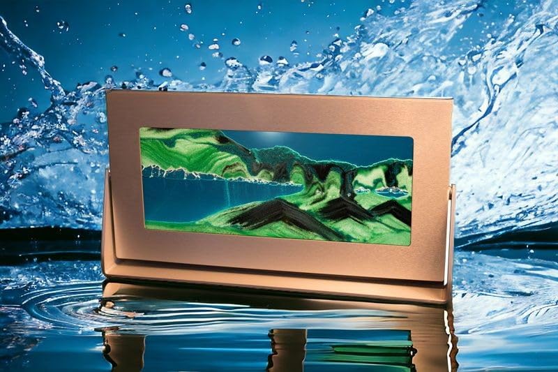 Moving Sand Pictures - Md62 Medium Silver Frame (Summer Turquoise) | Unique 3D Sand Art Gift for Men & Women | Perfect for Home Decor, Office Desk & Relaxation Therapy