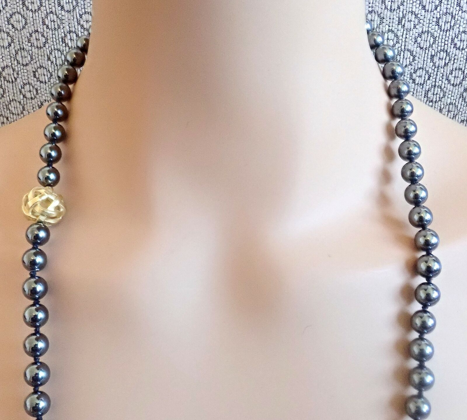 Authentic Angela Cummings 18k Yellow Gold Hematite Bead Necklace - 38 Inch Vintage 1988 Jewelry for Women, Perfect for Evening Parties & Special Occasions