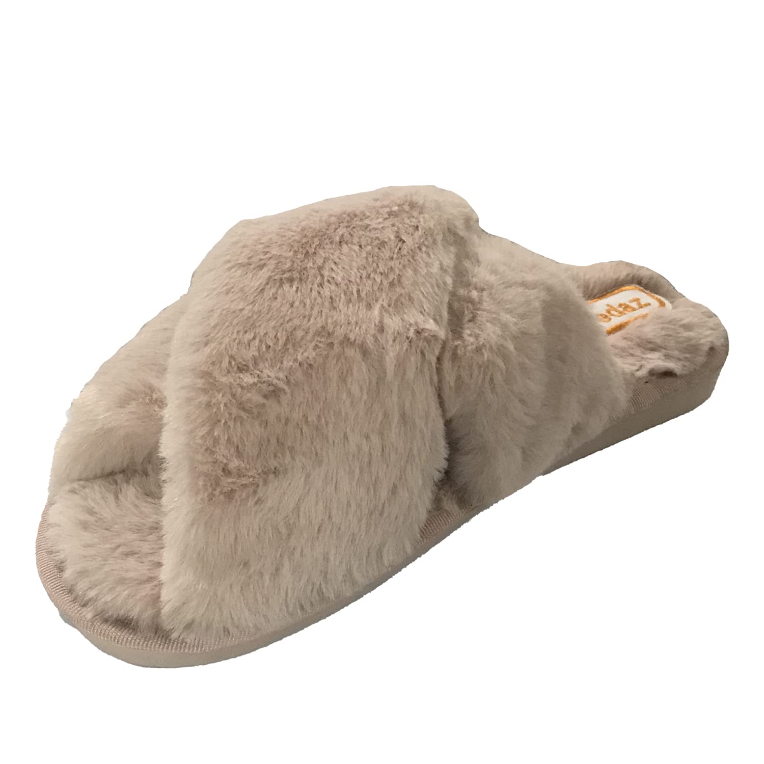 Fiedaz Girls Fluffy Slippers for Kids - Cute Fuzzy Open Toe House Shoes with Warm Fur & Cross Band - Plush Indoor Slides for Home, School & Sleepovers (Pink/Blue)