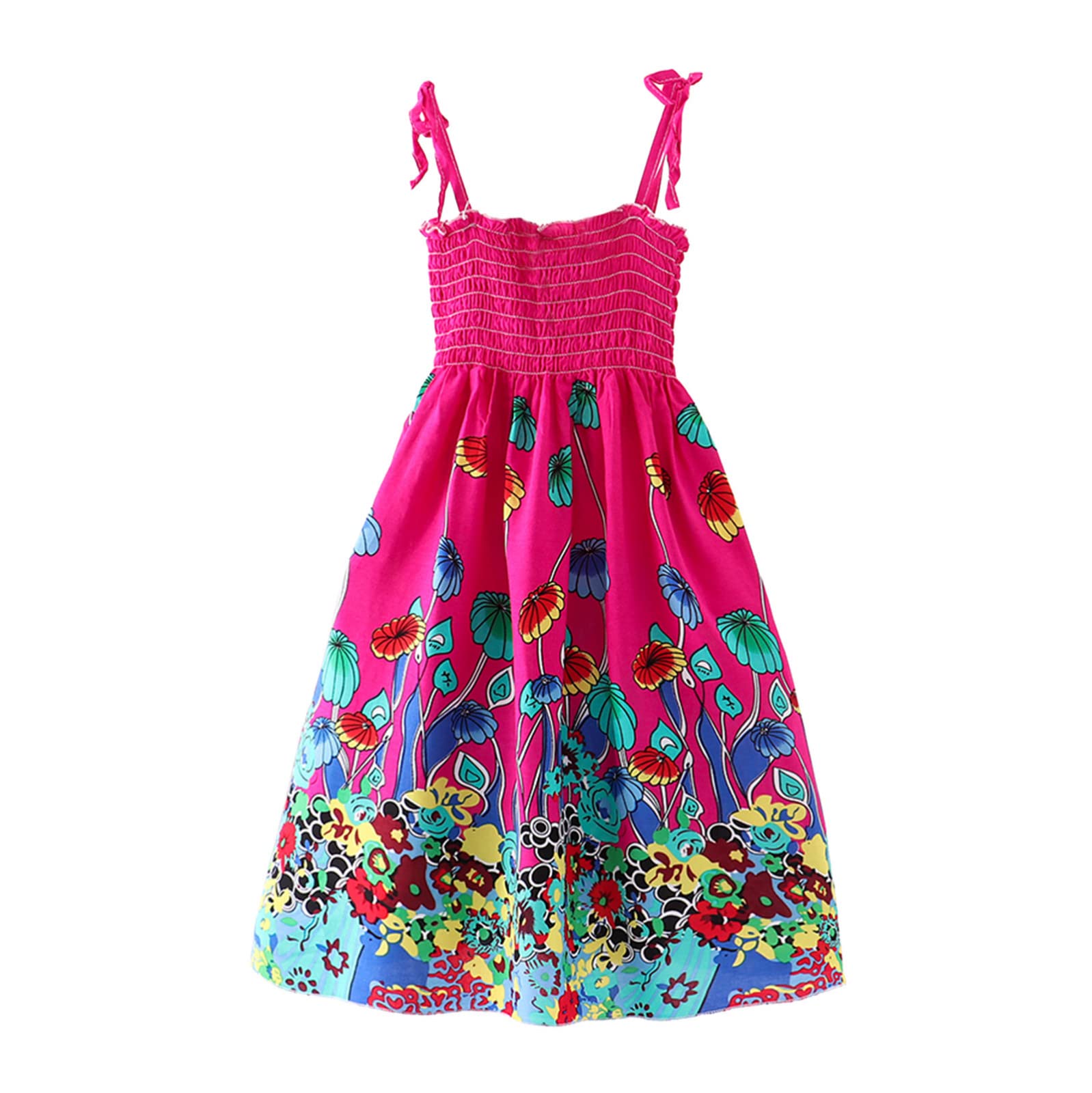 Bohemian Floral Sleeveless Sun Dress for Toddler Girls - Strappy Beach Princess Outfit with Rose Patterns | Perfect for Summer Vacations, Beach Parties & Photo Shoots