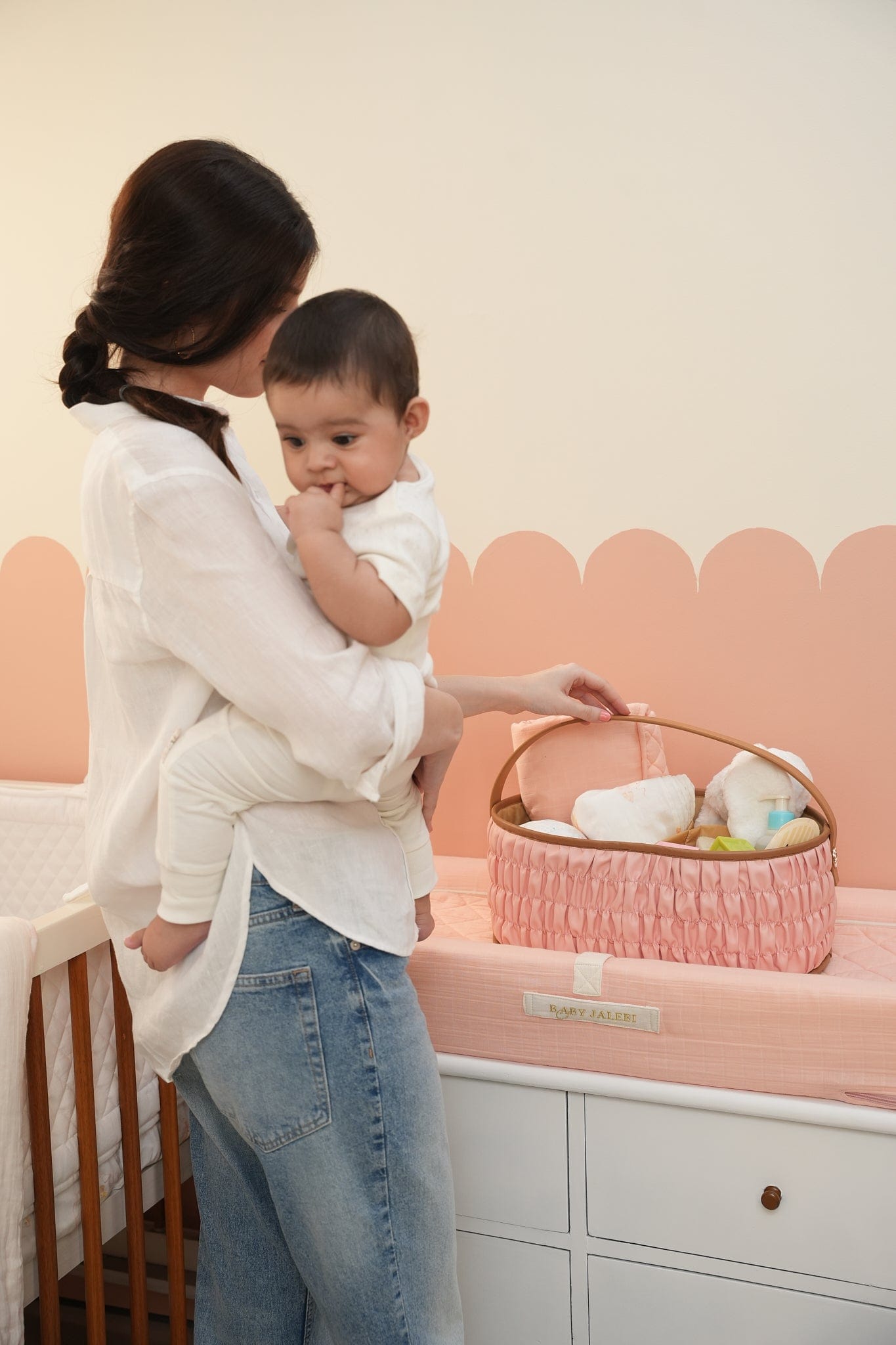 **Pink Dune Diaper Caddy - Portable Baby Essentials Organizer for Nursery, Changing Table & Travel**