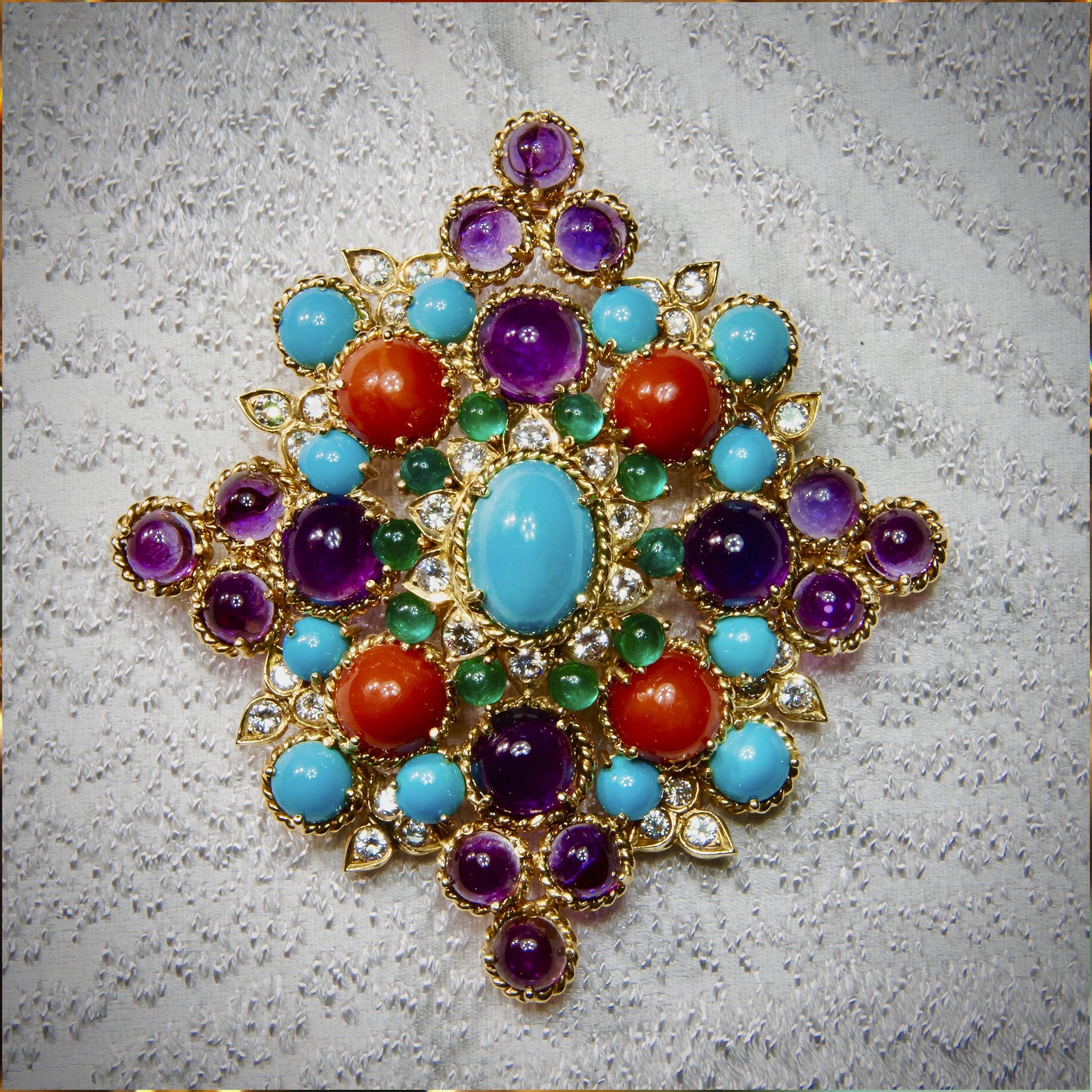 Henry Dunay Exquisite Multi-Gemstone Brooch - 18K Gold Floral Pin for Women | Perfect for Weddings, Galas & Special Occasions