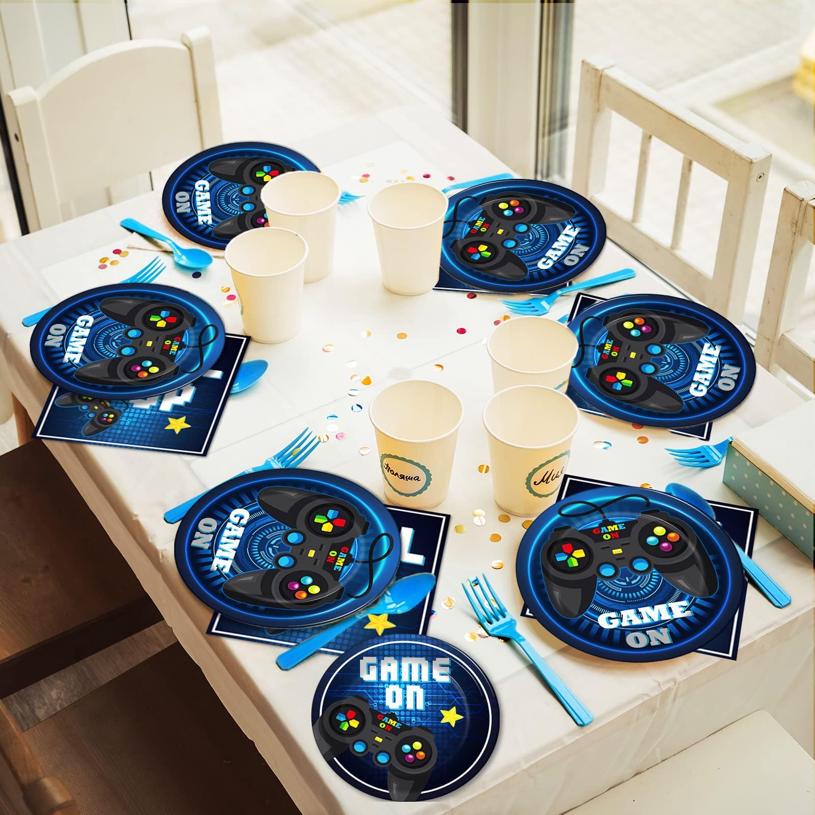 96-Piece Video Game Party Supplies Set - Paper Plates, Napkins & Decorations for Gaming Themed Birthday Party | Kids Party Favors | Serves 24 Guests | Perfect for Gaming Birthday Parties, LAN Parties & Esports Events