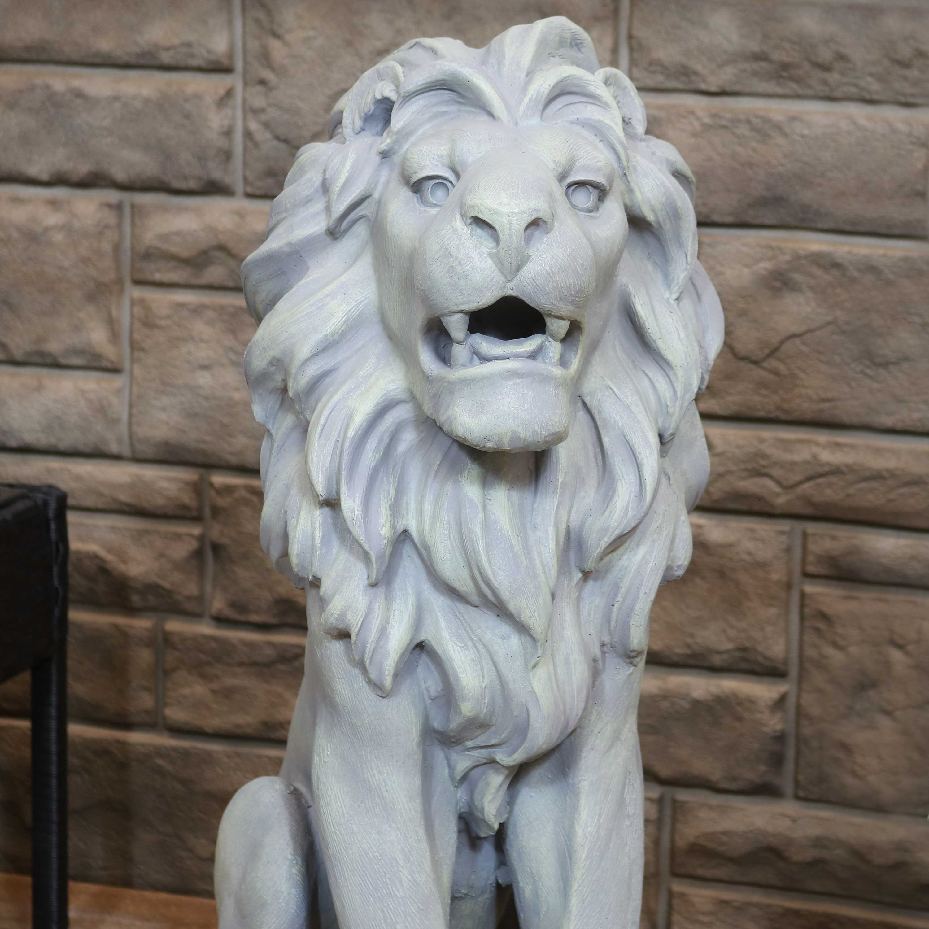 Sunnydaze Noble Beast Sitting Lion Outdoor Statue - 30 Inch Classic Garden Decor for Patio, Lawn & Yard | Weather-Resistant Lion Sculpture for Home & Landscape Design