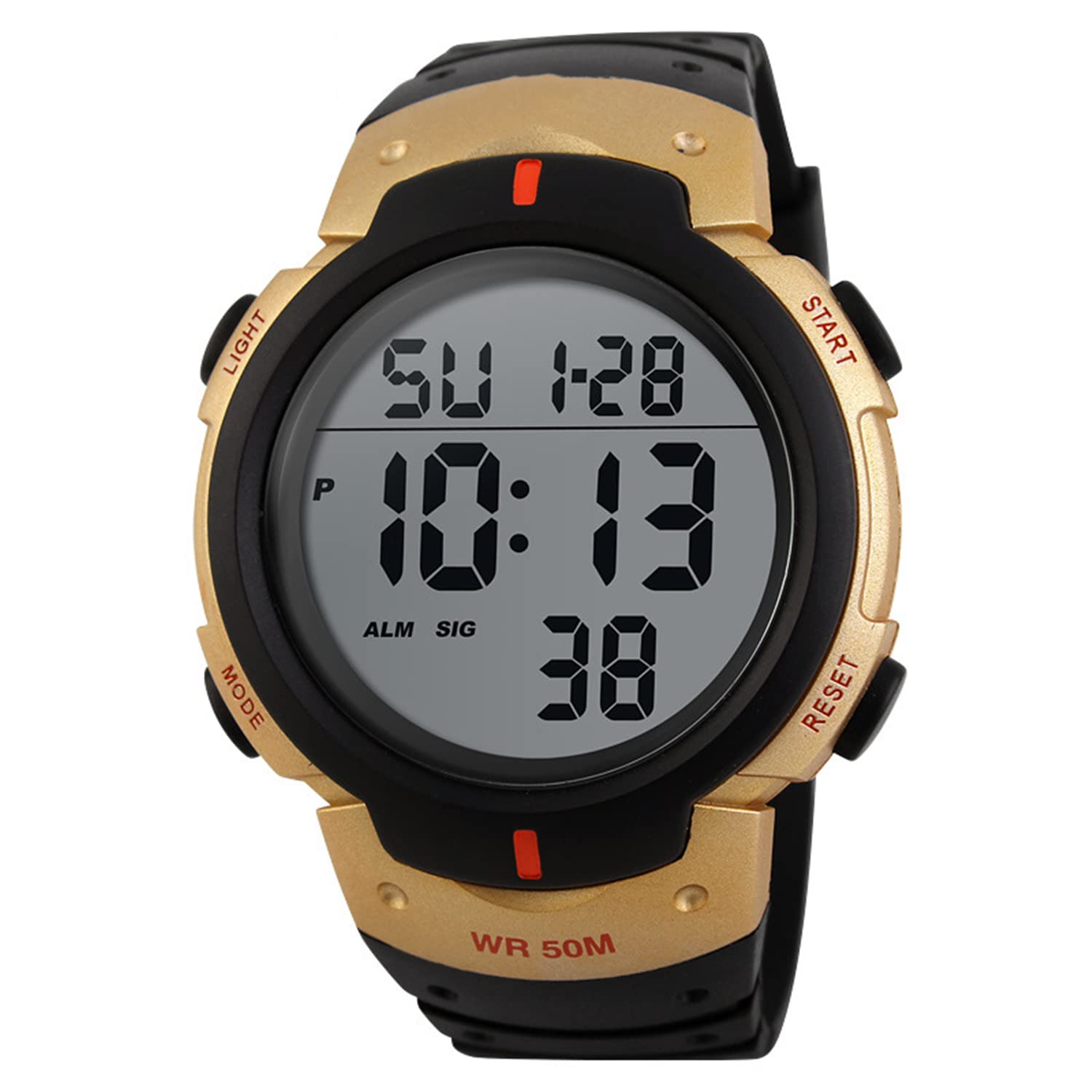 Readeel Simple Sport Digital Watch for Men - Gold Case, Waterproof, Multifunction Display with Stopwatch & Alarm - Perfect for Outdoor Activities, Running, Hiking & Student Use