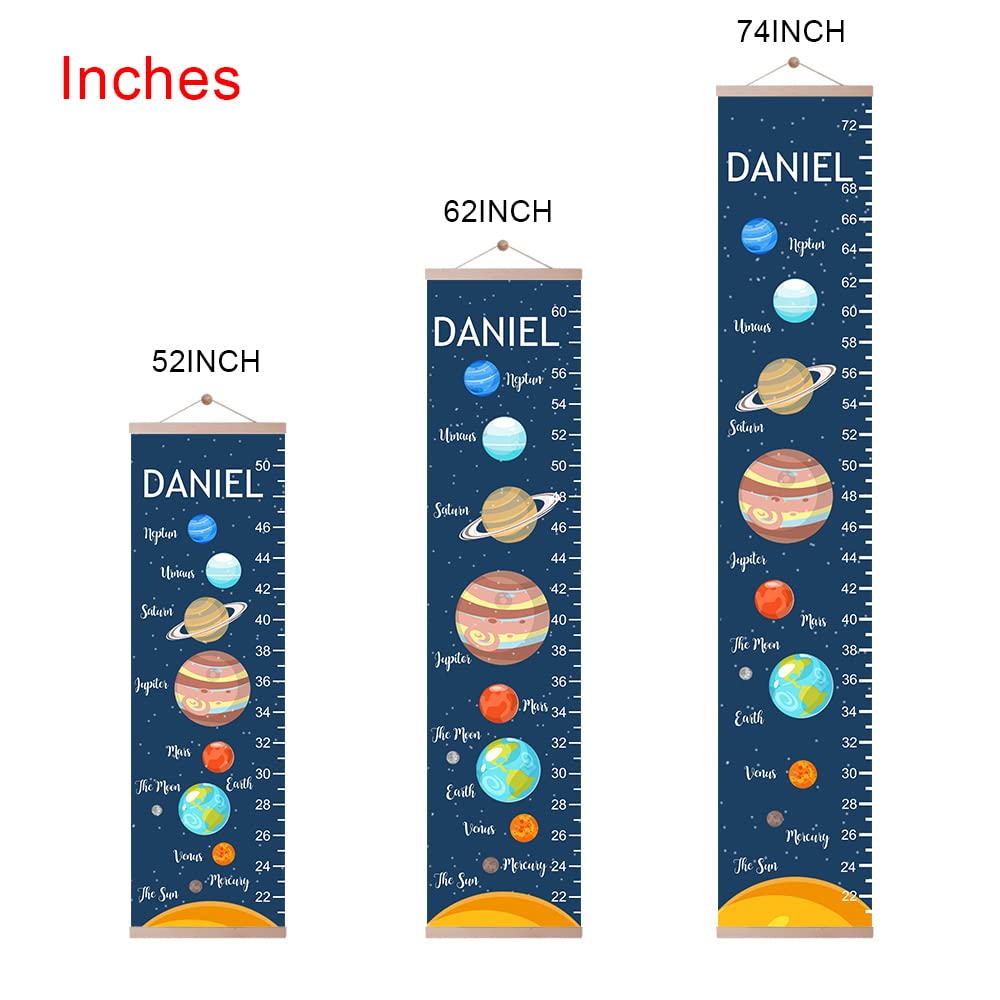 Personalized Kids Growth Chart Ruler - Custom Name Flower Dinosaur Theme Canvas Wall Height Measurement Tool for Nursery & Kids Room Decor - Solar Woodland Design for Baby Boy & Girl (Perfect for Birthday Gifts & Milestone Tracking)