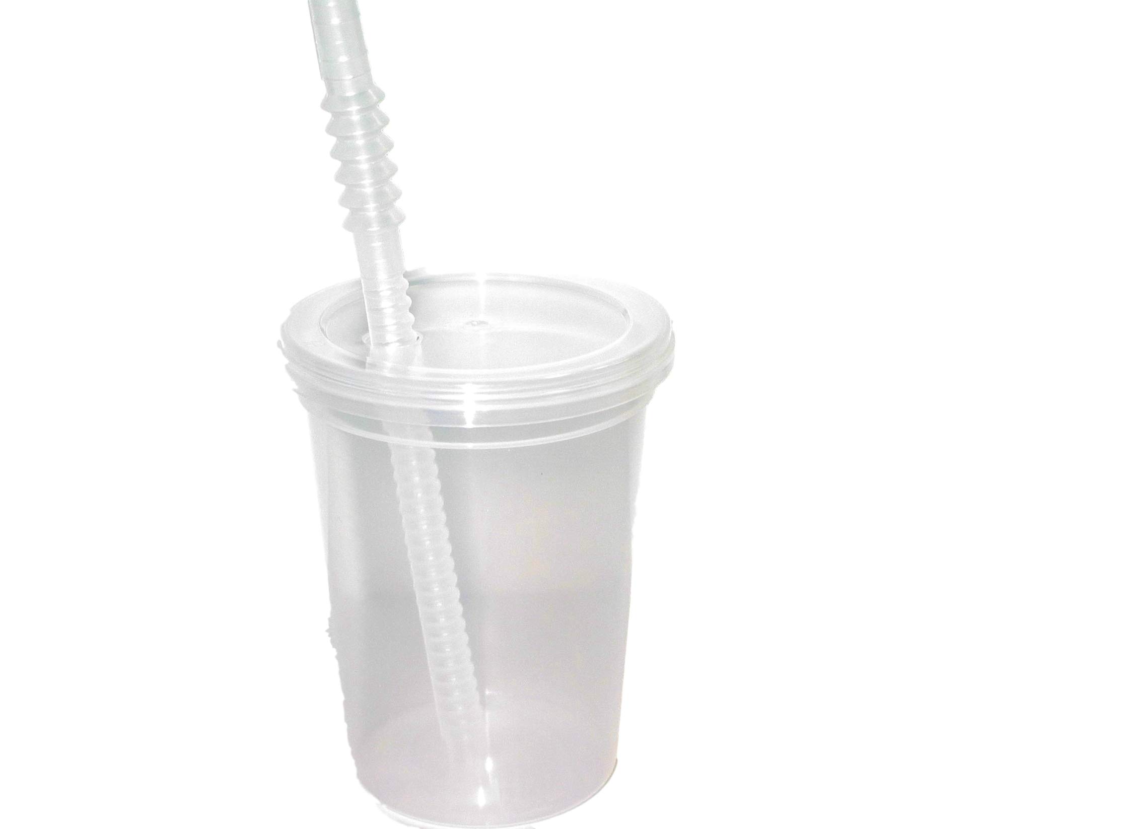 12oz Small Plastic Drinking Cups with Lids & Straws - 100 Pack Disposable Natural Tumbler for Parties, Picnics, BBQs, and Outdoor Events
