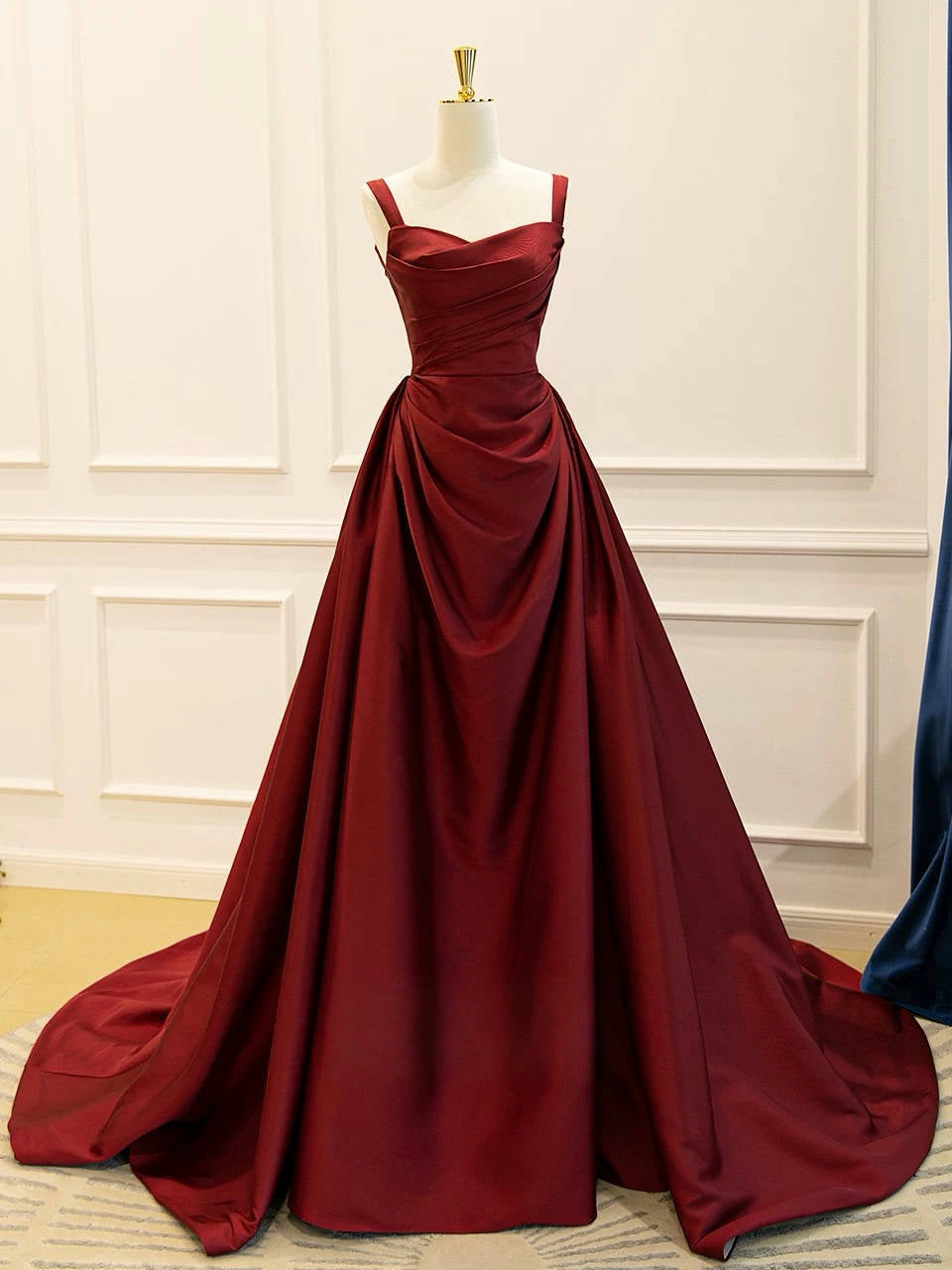 Elegant A-Line Satin Burgundy Long Prom Dress & Evening Gown for Formal Events, Homecoming, Weddings and Special Occasions