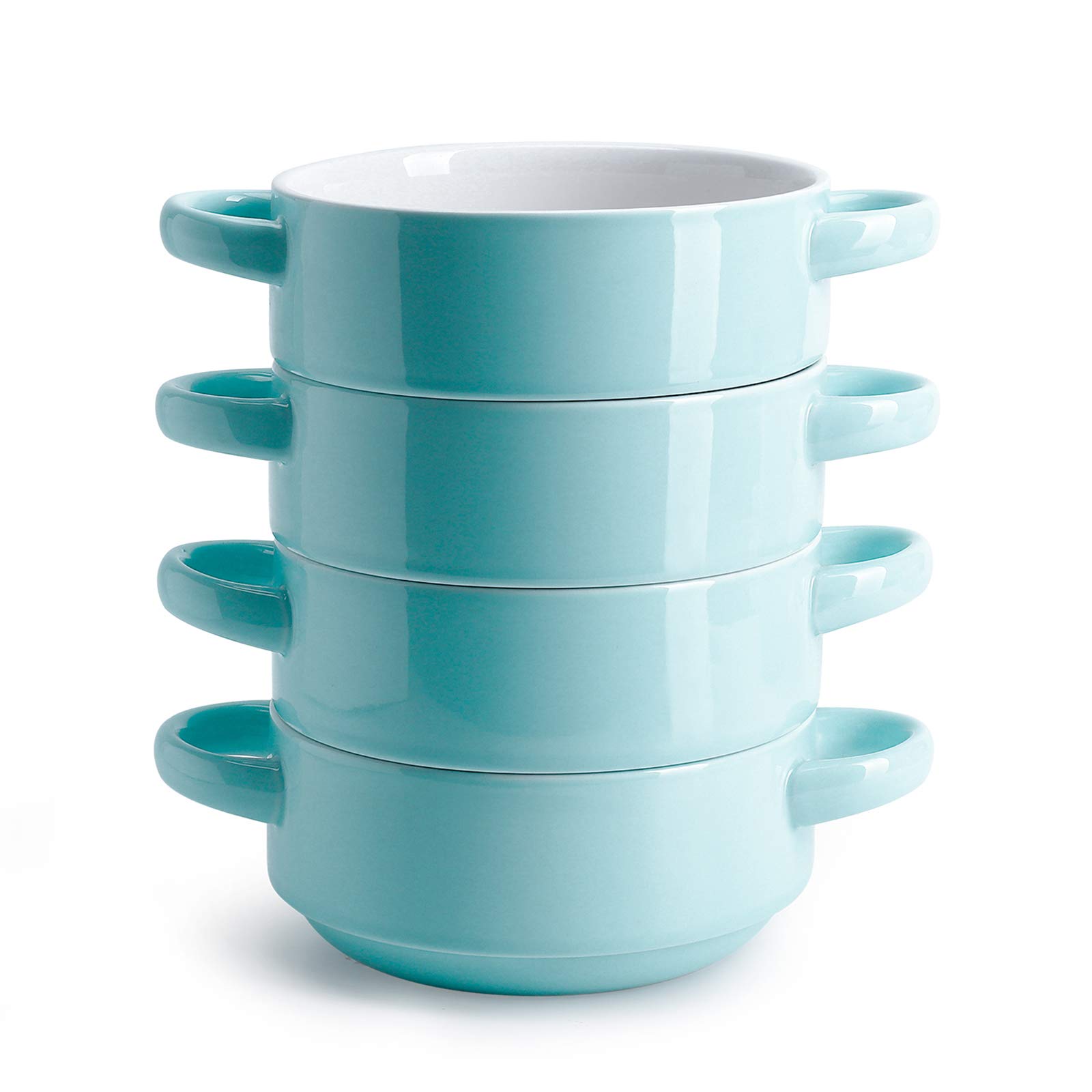 Sweese 108.102 20oz Porcelain Bowls with Handles - Set of 4 Soup Cereal Stew Serving Bowls in Turquoise - Perfect for Family Dinners, Restaurants & Entertaining Guests