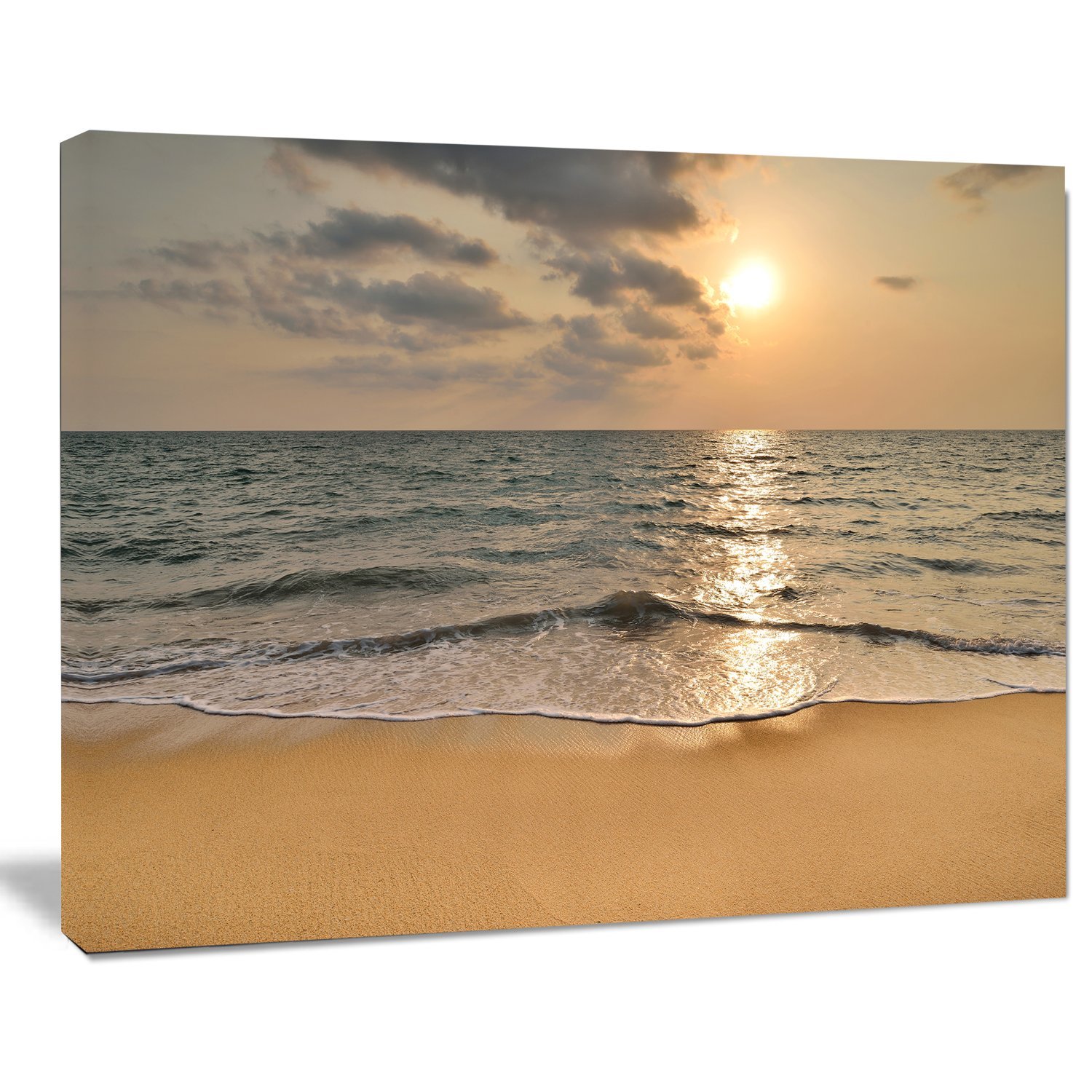 Sunset Tropical Beach Canvas Art - Dark Sand Seascape Wall Decor for Living Room, Bedroom & Office | Modern Coastal Painting