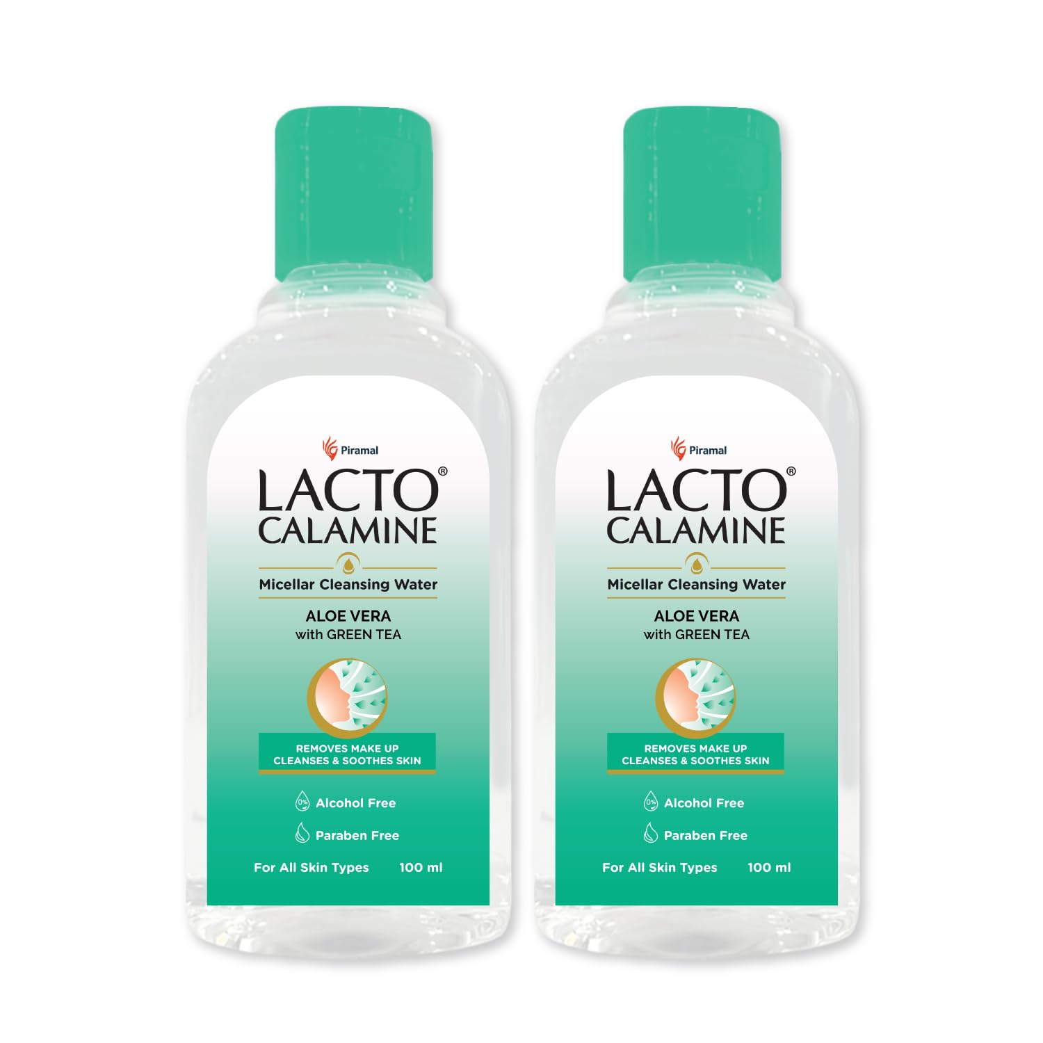 Lacto Calamine Micellar Water Makeup Remover - 2 Pack (100ml Each) | Aloe Vera, Green Tea & Niacinamide | Alcohol-Free Cleansing Water for Face | Removes Makeup, Excess Oil & Impurities | Perfect for Daily Skincare & Travel