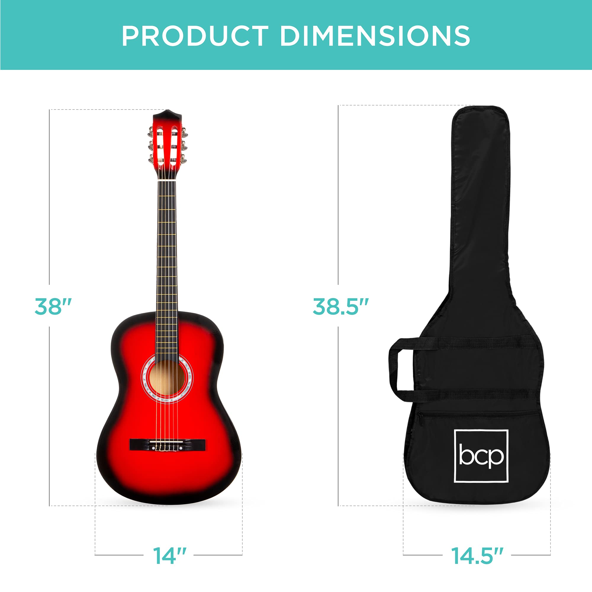 Best Choice Products 38-Inch Beginner Acoustic Guitar Starter Kit with Gig Bag, 6 Picks, Nylon Strings & Strap (Red Burst) - Perfect for Kids, Teens & Adult Beginners Learning Guitar at Home, School or Camp