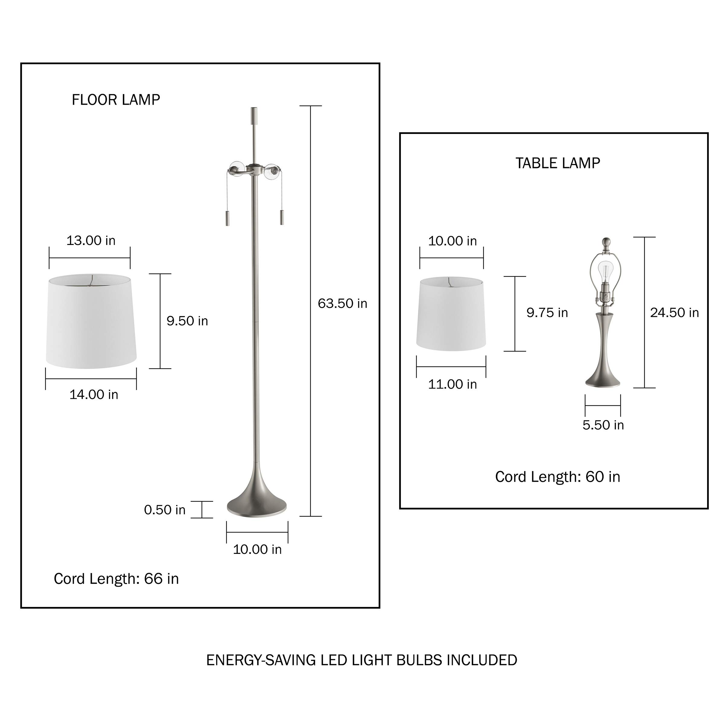 3-Piece Mid-Century Modern Floor & Table Lamp Set with Flared Trumpet Base - Silver Metal Lamps with Energy Efficient LED Bulbs by Lavish Home - Perfect for Living Room, Bedroom & Office Lighting