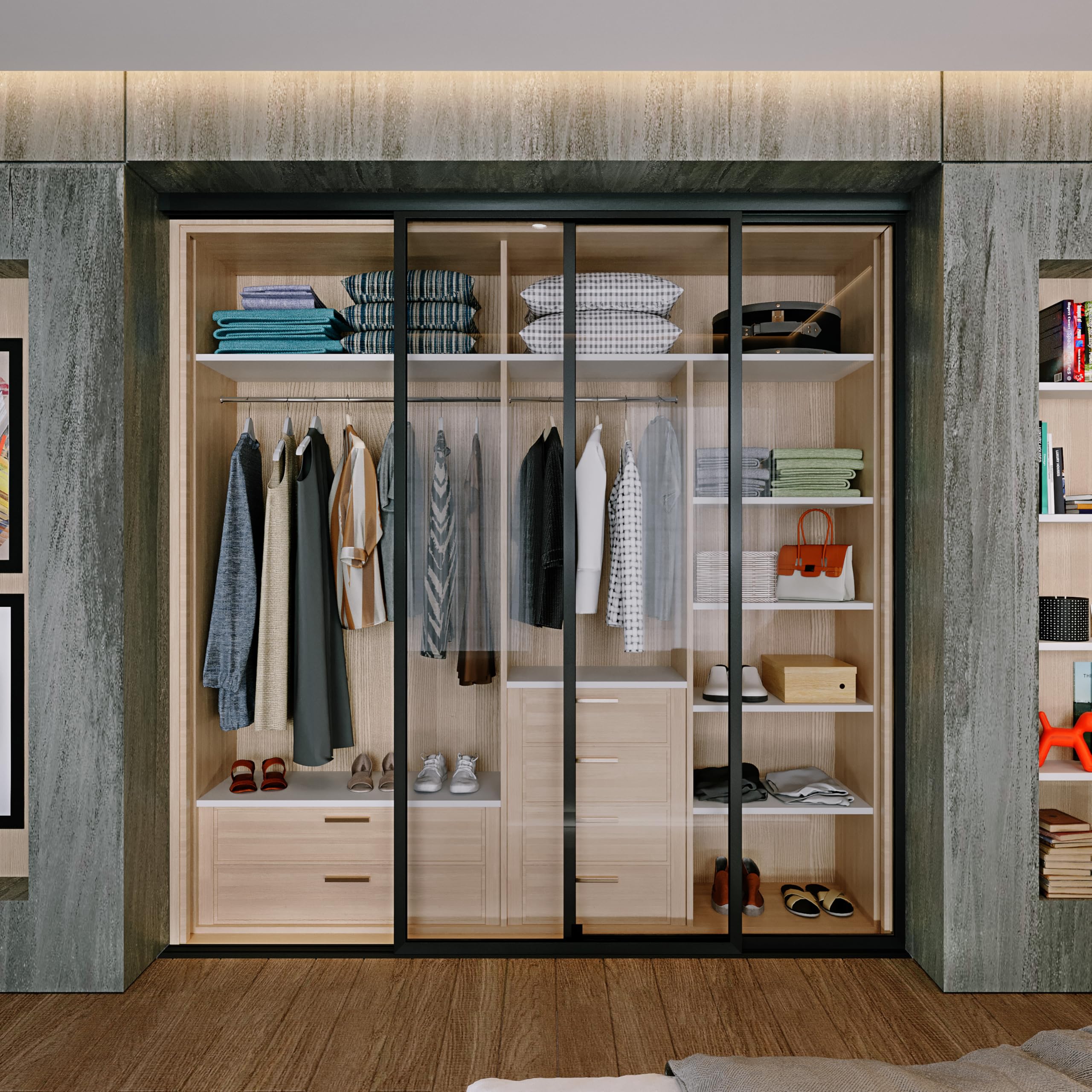 Door55 2 Panel Glass Sliding Closet Door with Aluminum Frame - Silent Glide Technology for Smooth Operation - Easy Installation Sliding Wardrobe Doors for Bedrooms & Walk-in Closets - Perfect for Modern Home Organization & Space Saving