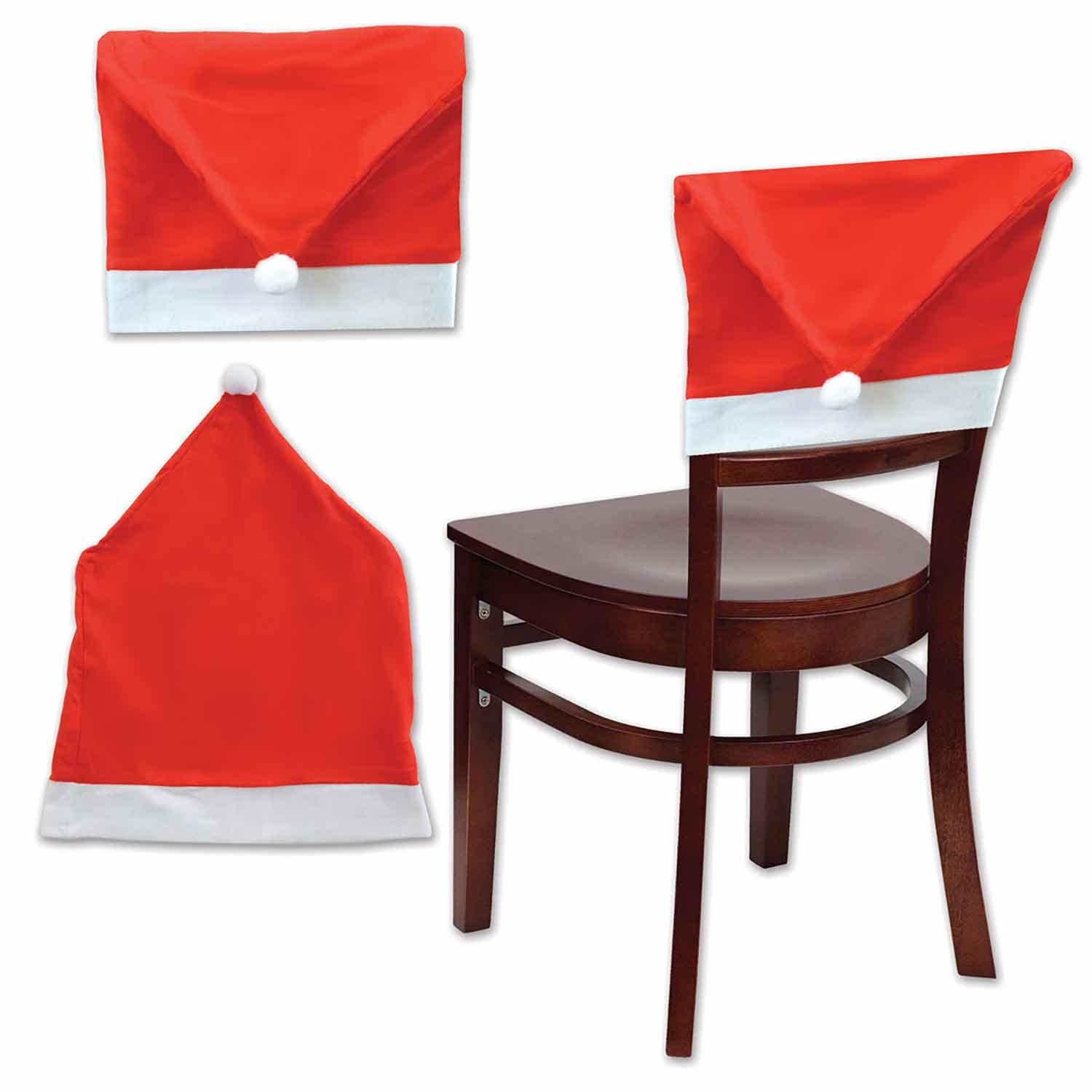 12 Pack Santa Hat Chair Covers - Festive Christmas Party Decorations for Holiday Gatherings, Office Celebrations & Home Decor