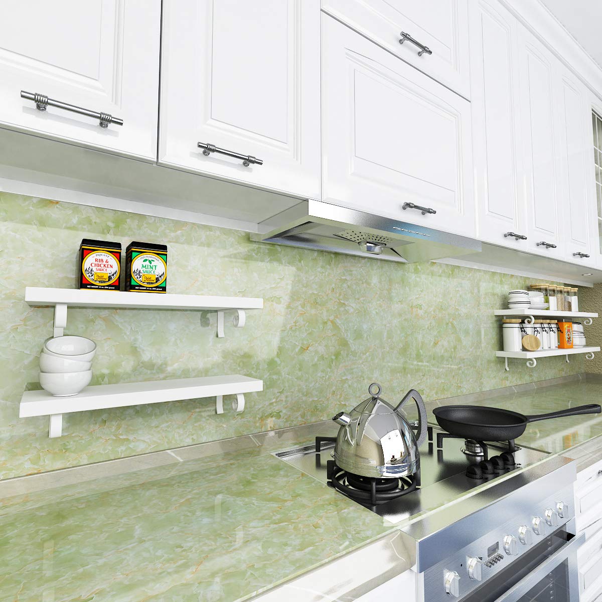 Livelynine Green Marble Contact Paper - Peel and Stick Self Adhesive Vinyl Film (40cm x 2m) for Kitchen Countertops, Bathroom Vanity, Tables & Desks - Waterproof, Durable & Easy to Apply Home Decor Upgrade