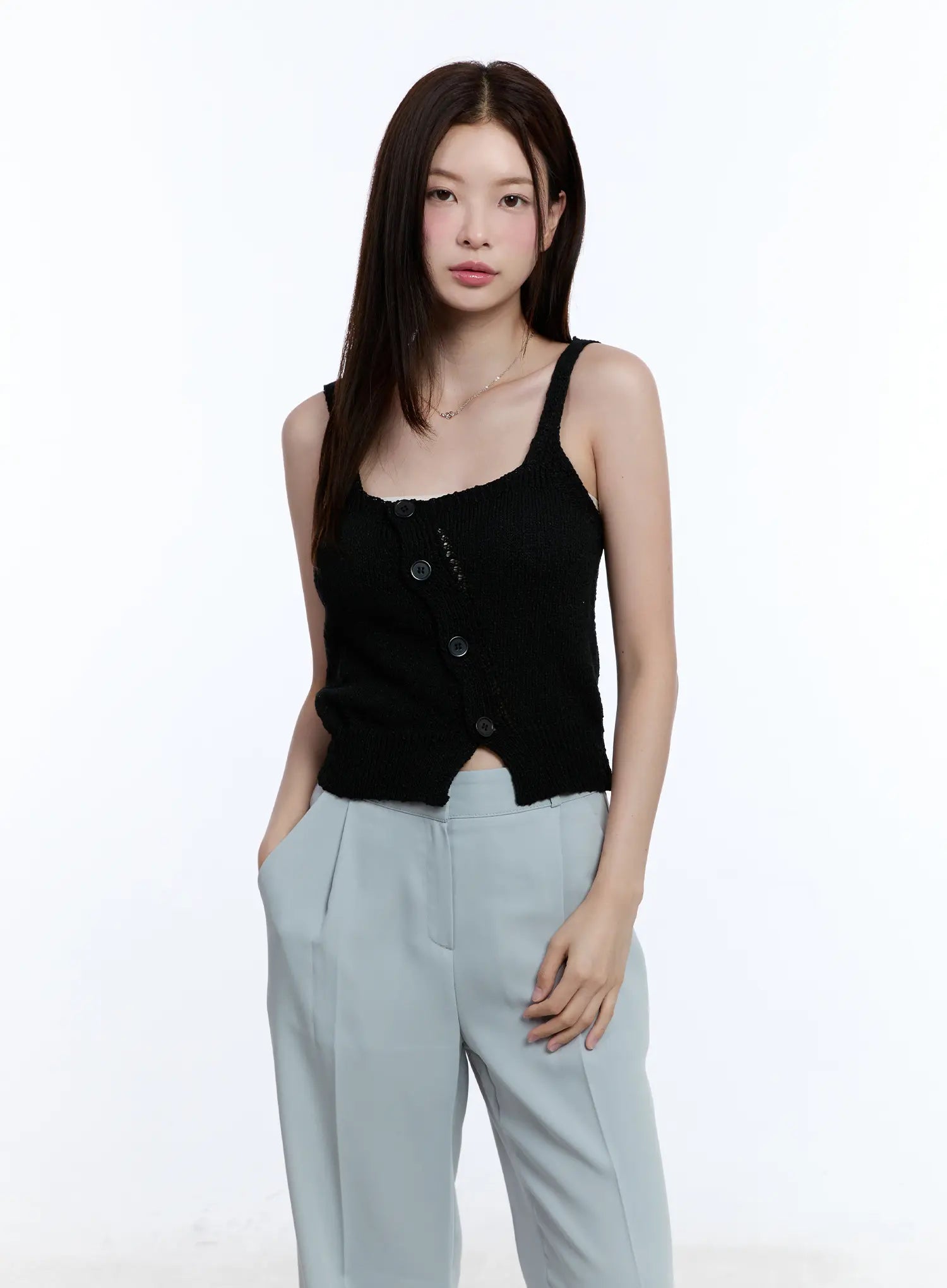Women's Buttoned Sleeveless Sweater CU513 - Lightweight Knit Cardigan for Layering, Office Wear & Casual Outfits