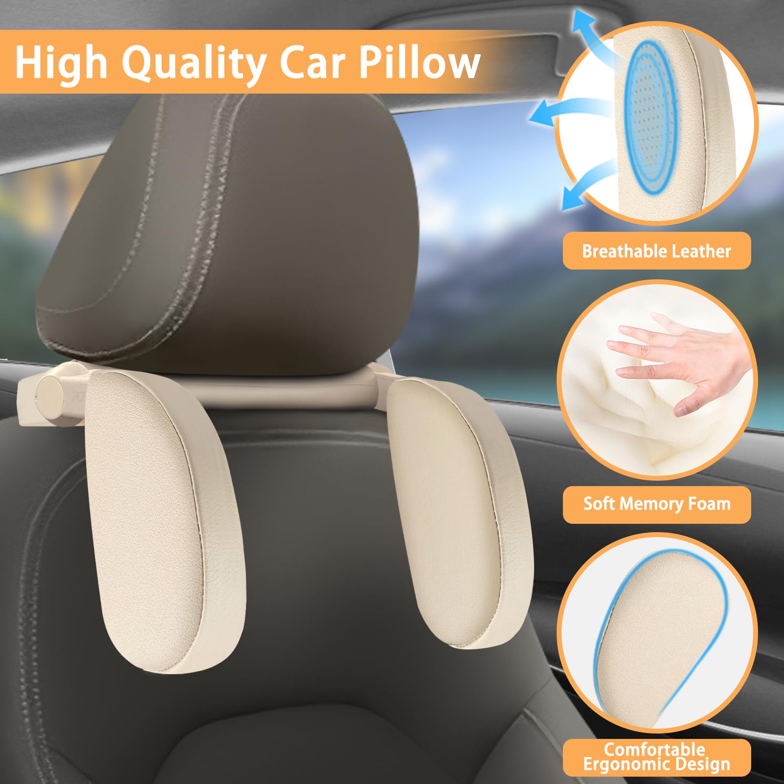 Ergonomic U-Shape Car Neck Pillow for Travel - Comfortable Headrest Support for Kids & Seniors - Perfect for Road Trips, Long Drives & Airplane Sleep
