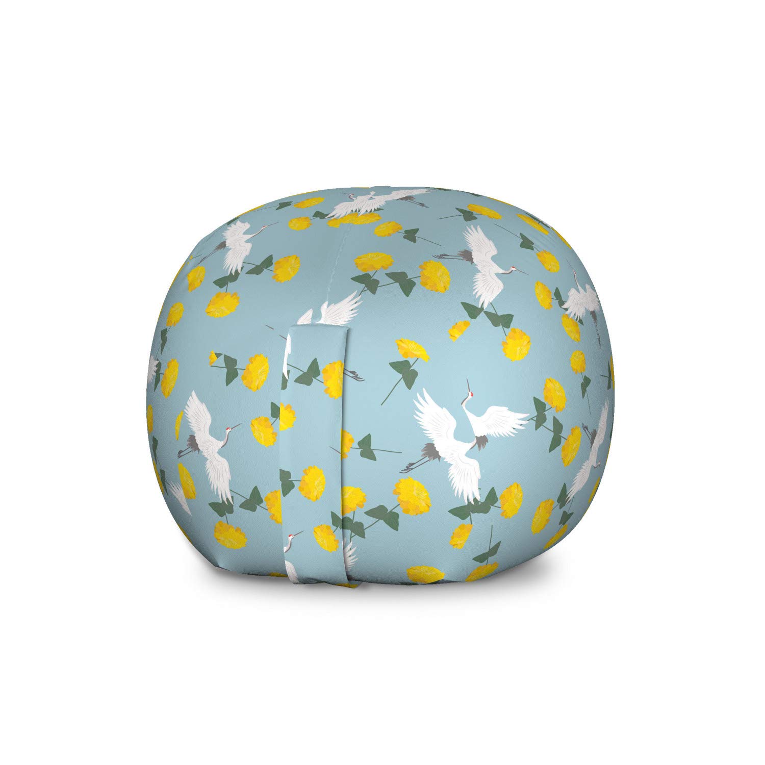 Ambesonne Yellow Bird Storage Toy Bag Chair - Flying Cranes & Flowers Pattern Stuffed Animal Organizer - Washable Large Size in Pale Blue & Yellow - Perfect for Kids' Room, Playroom & Nursery Organization