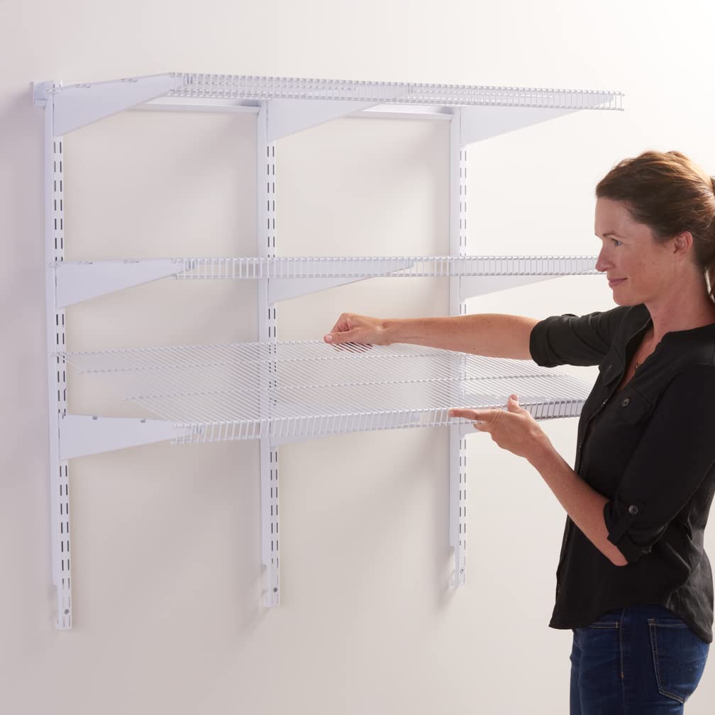 Rubbermaid 36-Inch White Wall Mount Pantry Organizer Shelf System - 4-Tier Wire Shelving with Mounting Hardware - Space Saving Storage for Kitchen, Closet, Garage & Home Organization