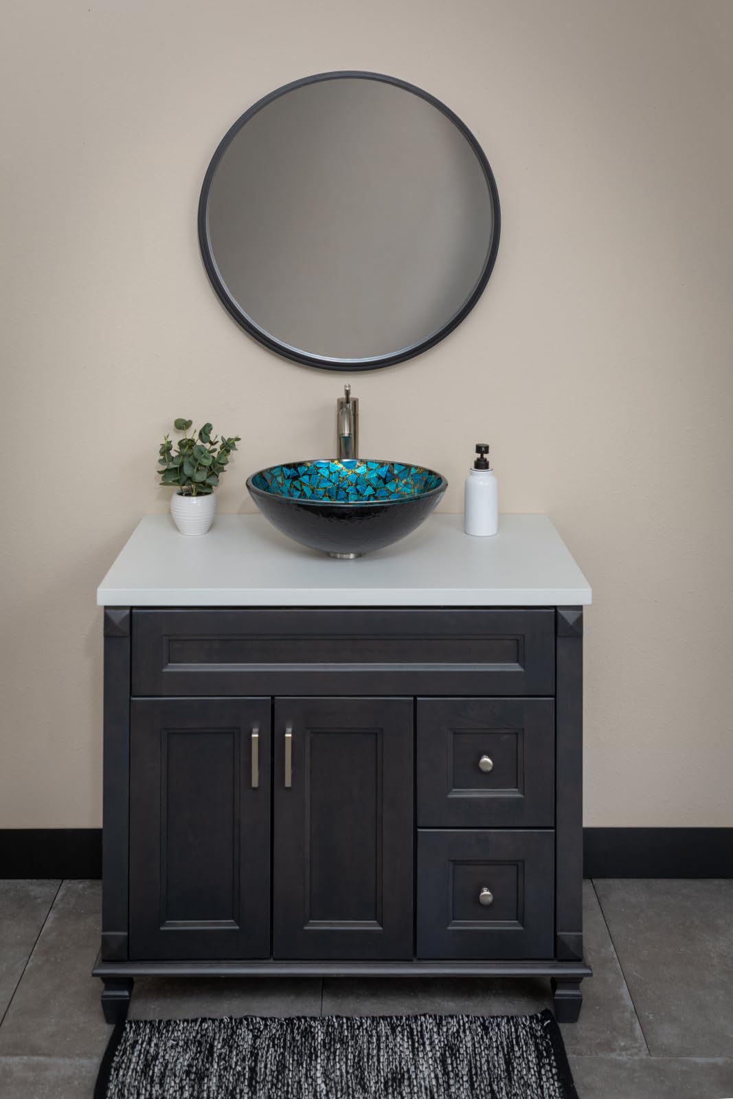 Blue and Gold Mosaic Round Glass Bathroom Vessel Sink - Modern Handmade Artisan Sink for Powder Rooms, Guest Baths & Luxury Home Decor
