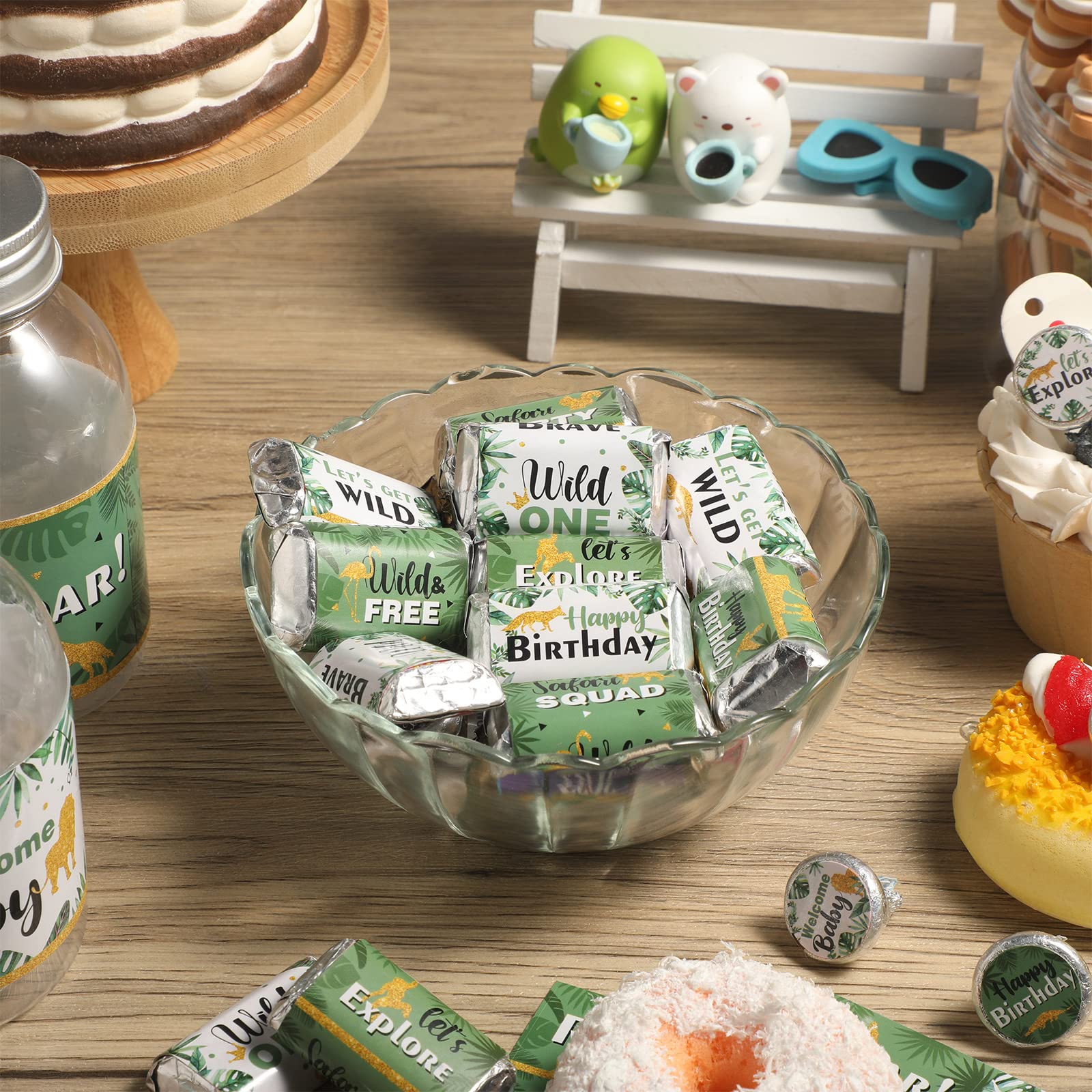 90-Piece Jungle Animal Candy Wrappers - Safari Baby Shower & Wild One Birthday Party Favors - Waterproof Stickers for Candy Bars, Cupcakes & Treat Bags - Perfect for Baby Showers, Safari Themed Parties & Kids Birthday Decorations