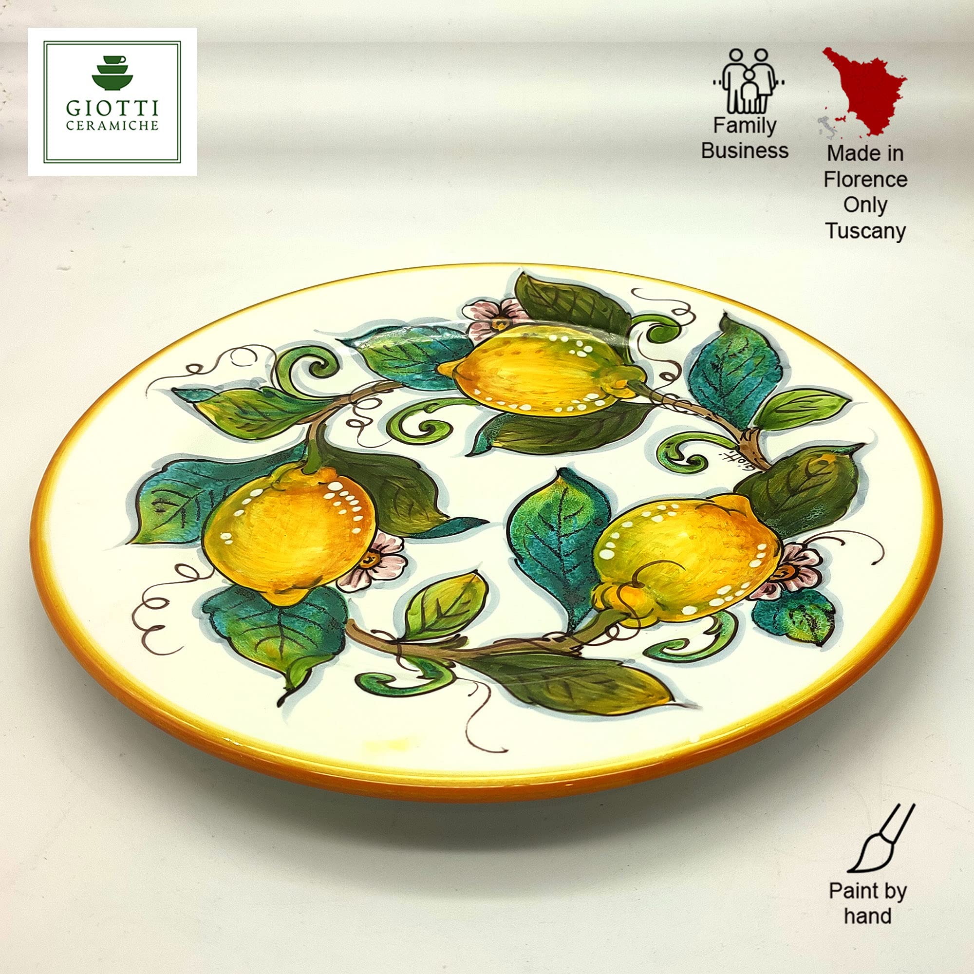 Italian Ceramic Dinnerware Set for 6 - Hand Painted Tuscan Pottery Plates & Bowls - Authentic Italian Kitchen Dishes - Lemon Print Home Decor - Perfect for Family Dinners & Entertaining Guests