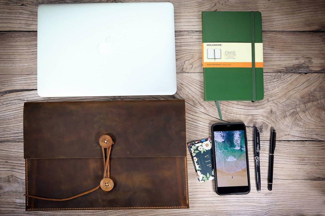 Premium Handmade Leather MacBook Sleeve Case for 2023 MacBook Pro 14/16 & 2022 MacBook Air 13/15 - Durable Laptop Bag with Soft Interior Protection - Perfect for Office, Travel & School (MACX05S-B)