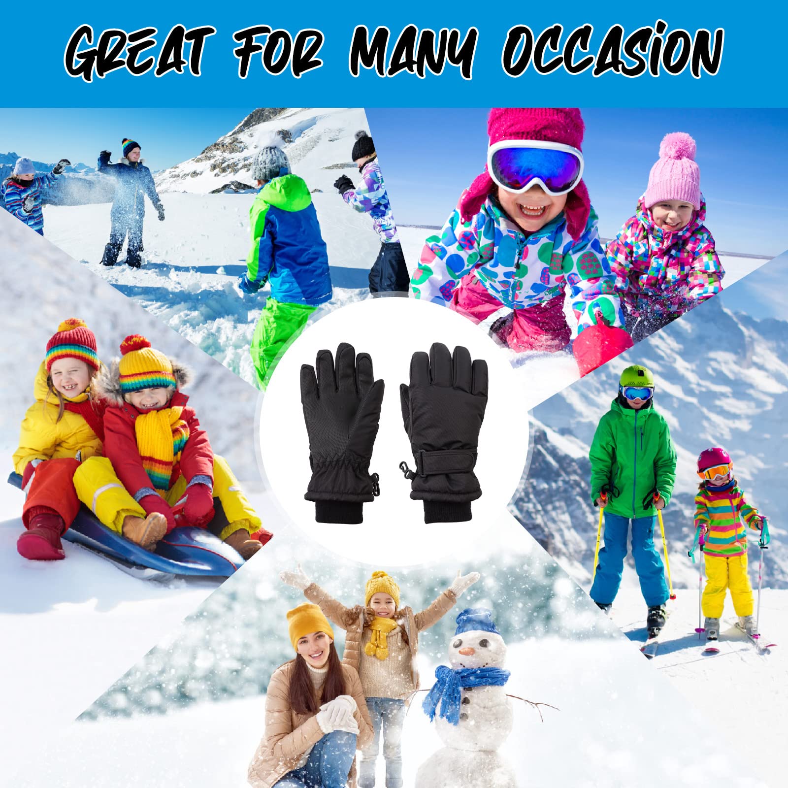 Kids Winter Ski Gloves for Boys & Girls - Waterproof Snowboard Gloves with Fleece Lining for Cold Weather - Perfect for Skiing, Snowboarding & Outdoor Winter Activities