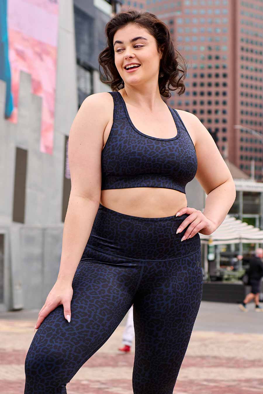 Training Move Crop Navy Leopard Print Workout Top - Perfect for Yoga, Gym & Running