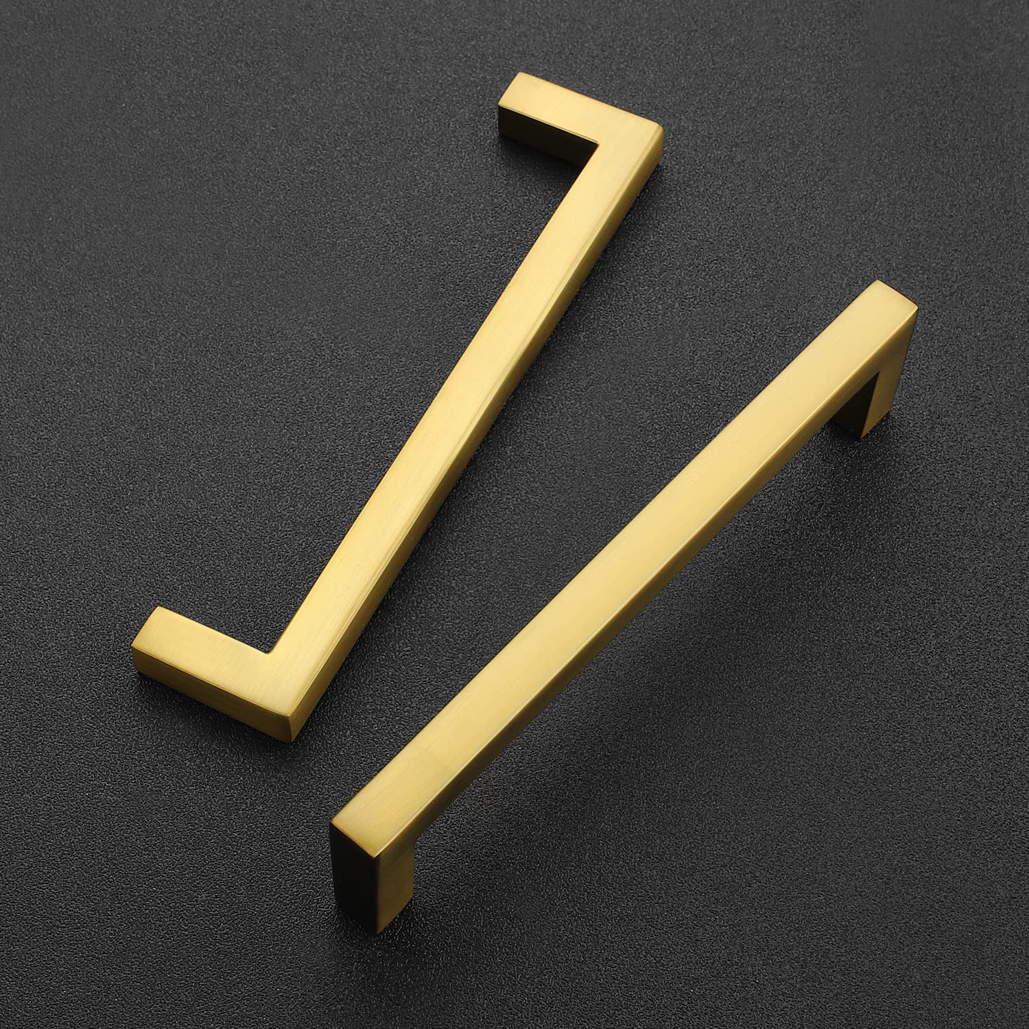 Ravinte 5 Pack 5 Inch Solid Square Bar Drawer Pulls - Brushed Brass Cabinet Handles for Kitchen & Bathroom - Modern Hardware for Drawers, Cabinets & Furniture (Center to Center Mounting)