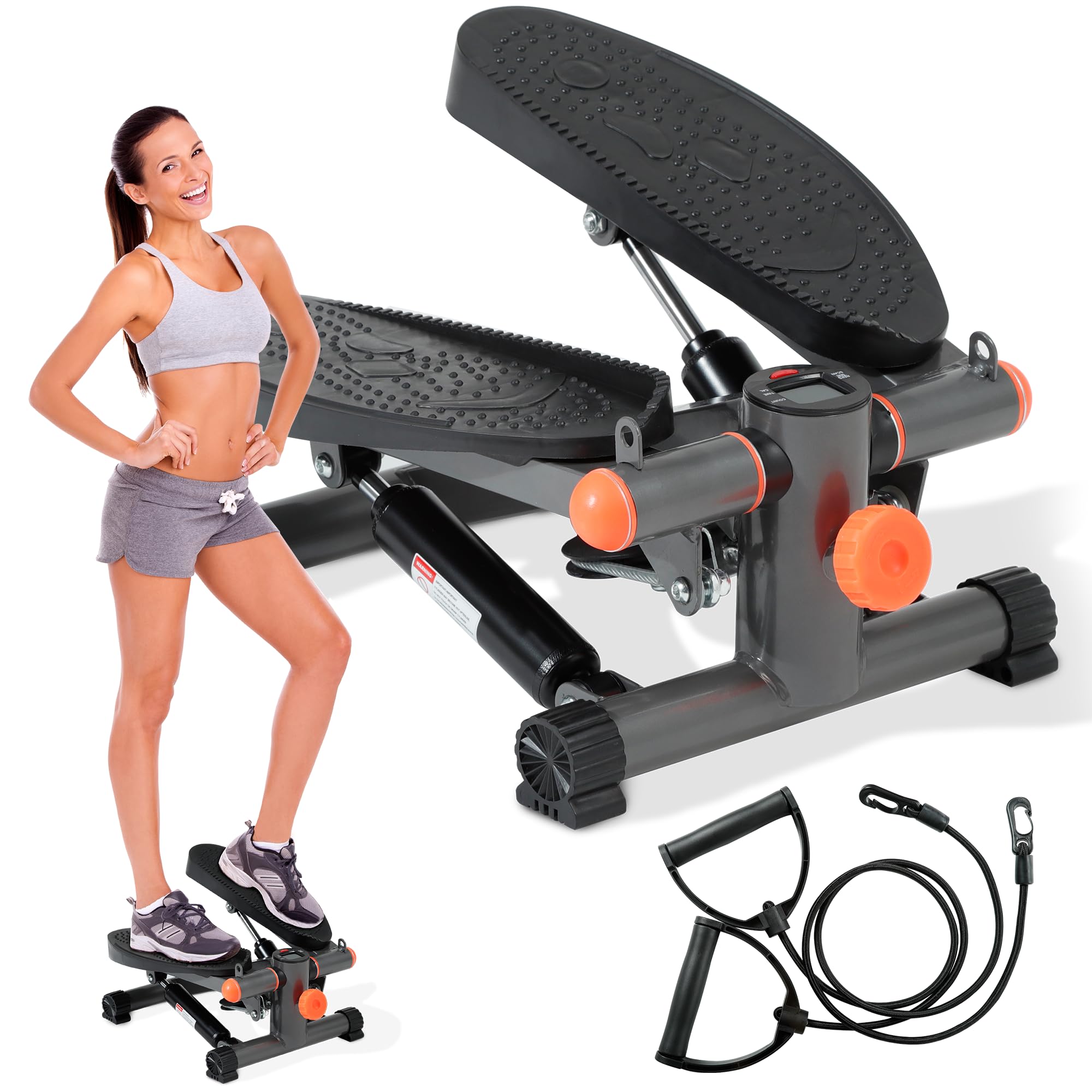 Mini Stair Stepper with Resistance Bands - Home Exercise Equipment for Cardio & Full Body Workout | Compact Stair Climber Machine for Home Gym, Small Space Fitness & Weight Loss