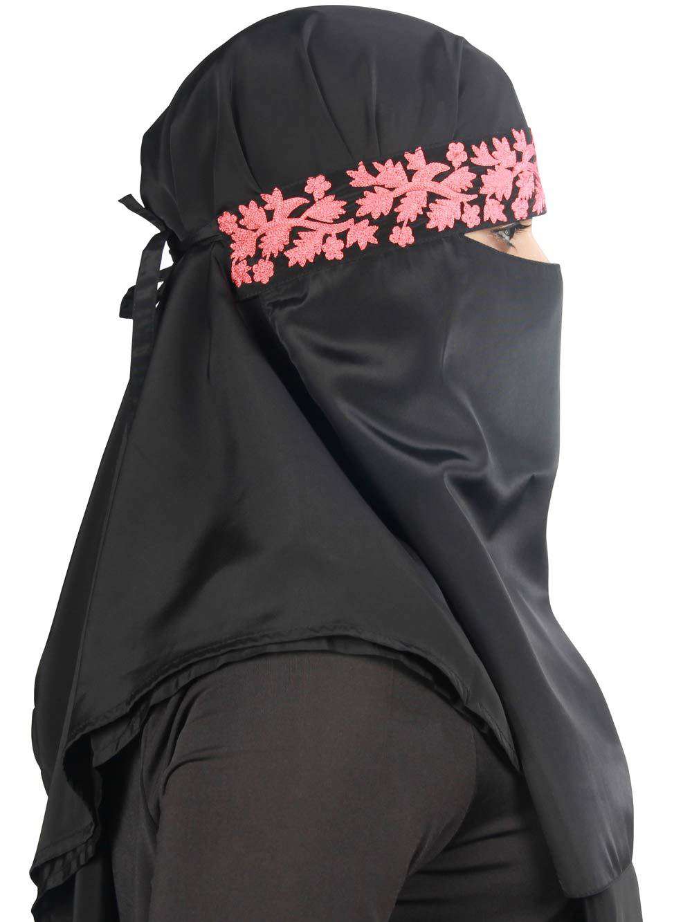 Elegant Black Crepe Embroidered Niqab for Women - Islamic Face Veil with Intricate Design - Perfect for Prayer, Modest Fashion, and Special Occasions