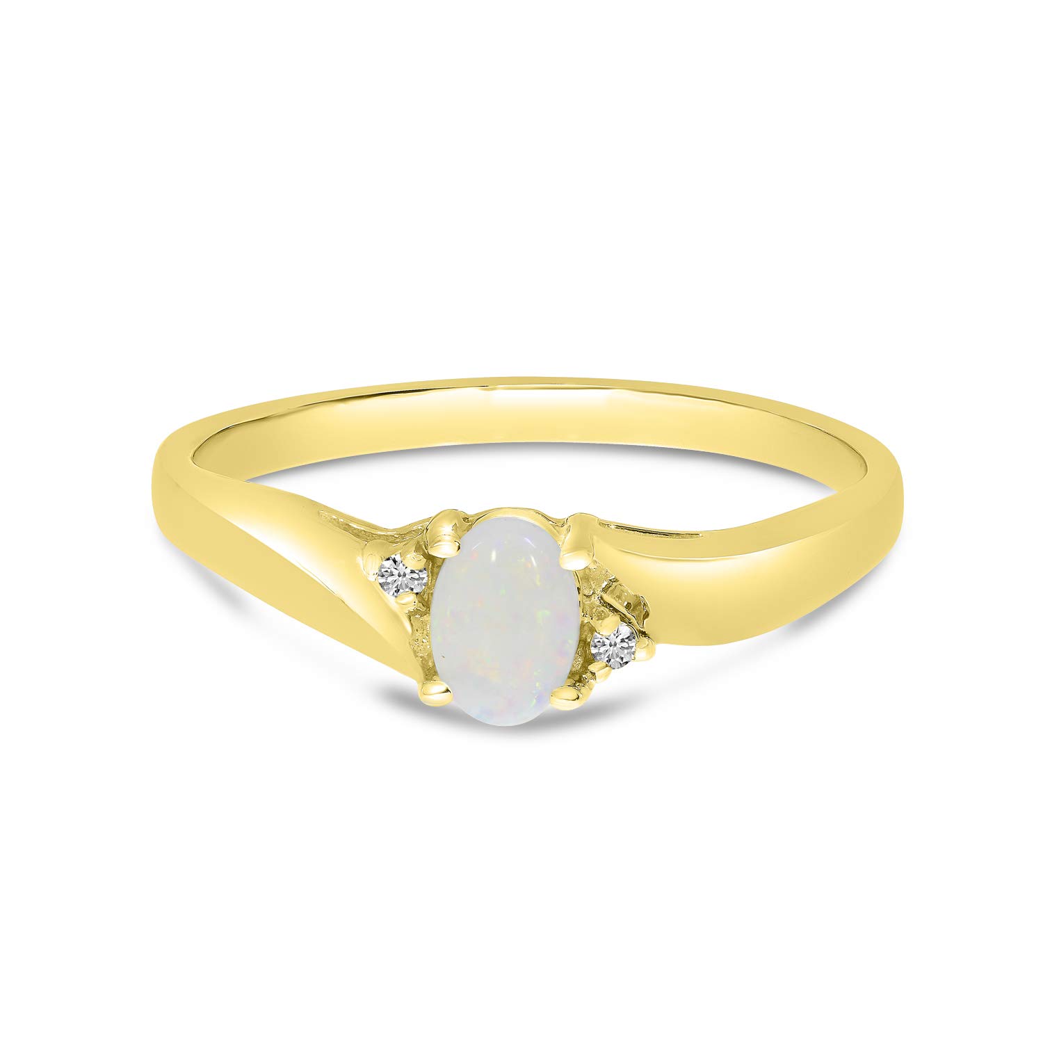14K Yellow Gold Oval Opal and Diamond Ring for Women - Elegant Vintage Style Jewelry Gift for Engagement, Wedding, Anniversary & Special Occasions