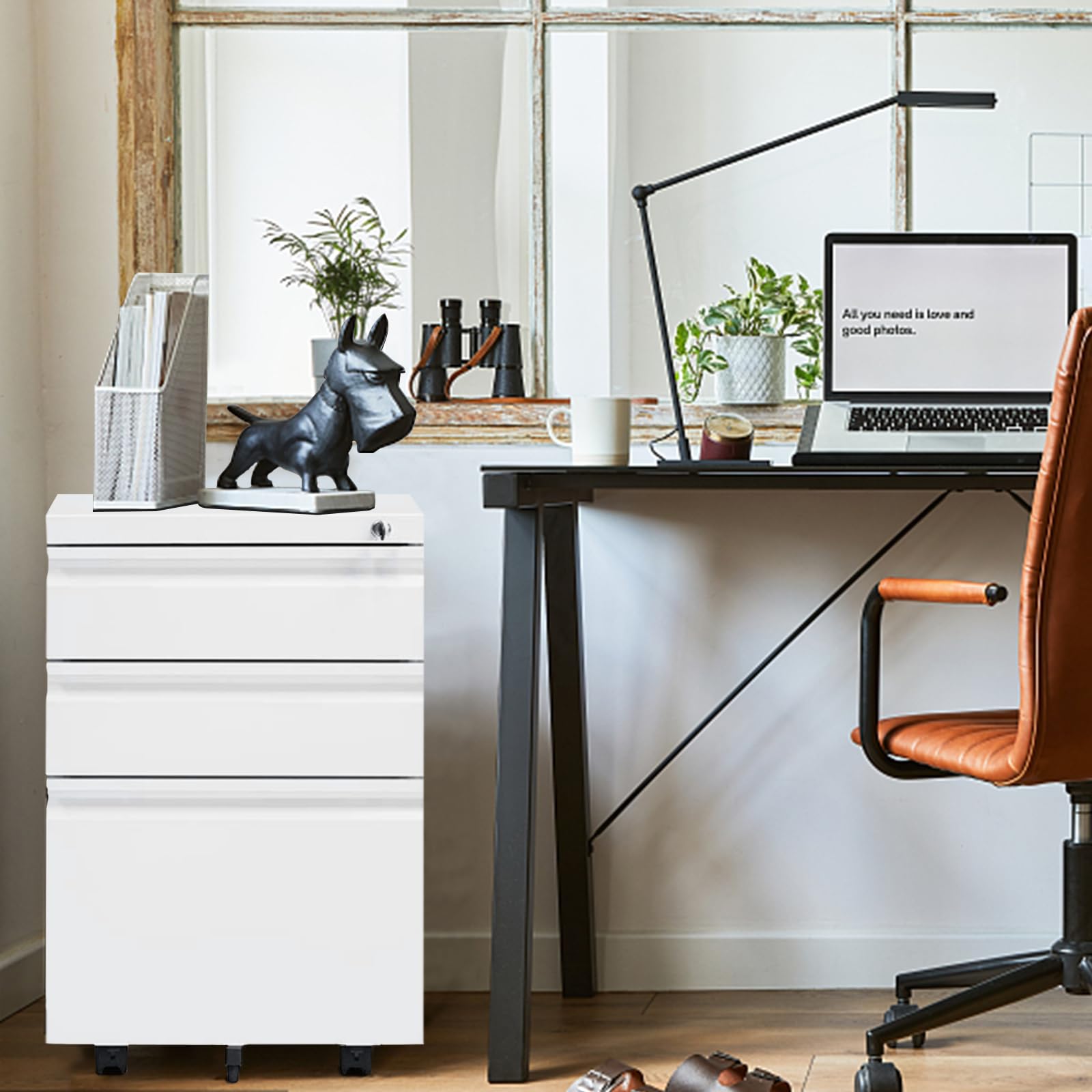 3 Drawer Mobile File Cabinet with Lock & Wheels - Anti-Tilt Metal Vertical Filing Cabinet for Office - Rolling Desk Storage for Letter/Legal Size Documents - Perfect for Home Office & Workspace Organization (White)