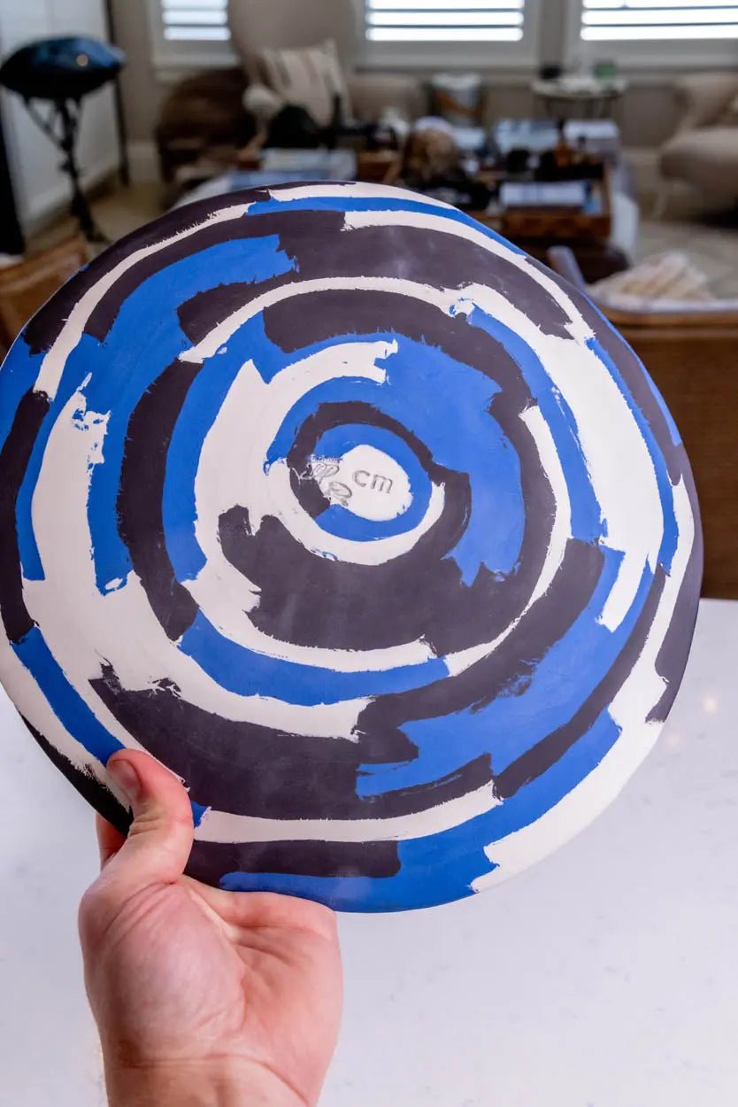 XL Porcelain Abstract Nerikomi Bowl and Platter Set - Handcrafted Blue, White & Black Ceramic Serving Dish for Dining, Entertaining & Home Decor