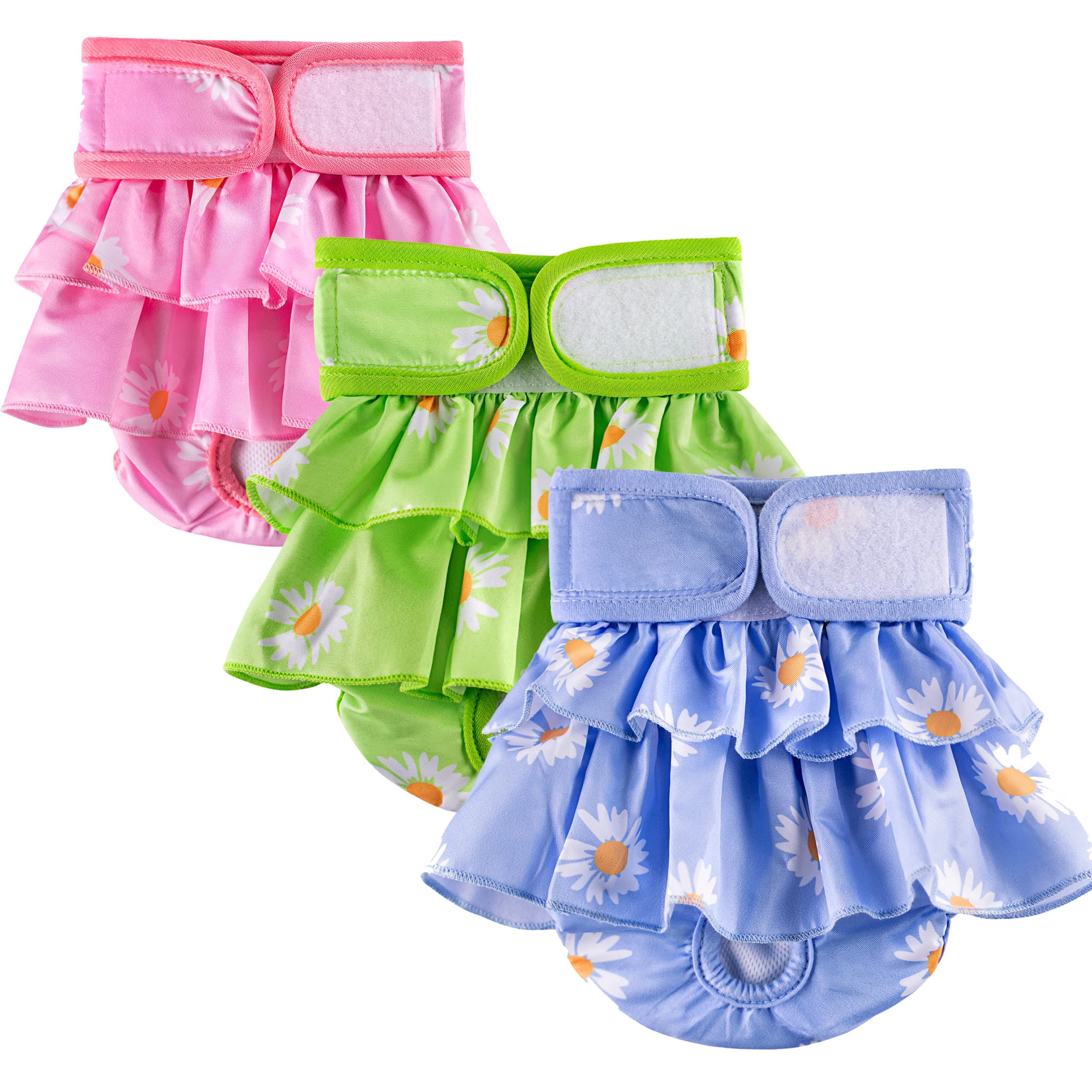 Washable Female Dog Diapers - Reusable Pet Diapers for Puppies & Small Dogs | Durable Dog Skirt for Heat Cycle & Menstrual Periods | 3-Pack X-Small | Perfect for Indoor Use, Travel & Overnight Protection