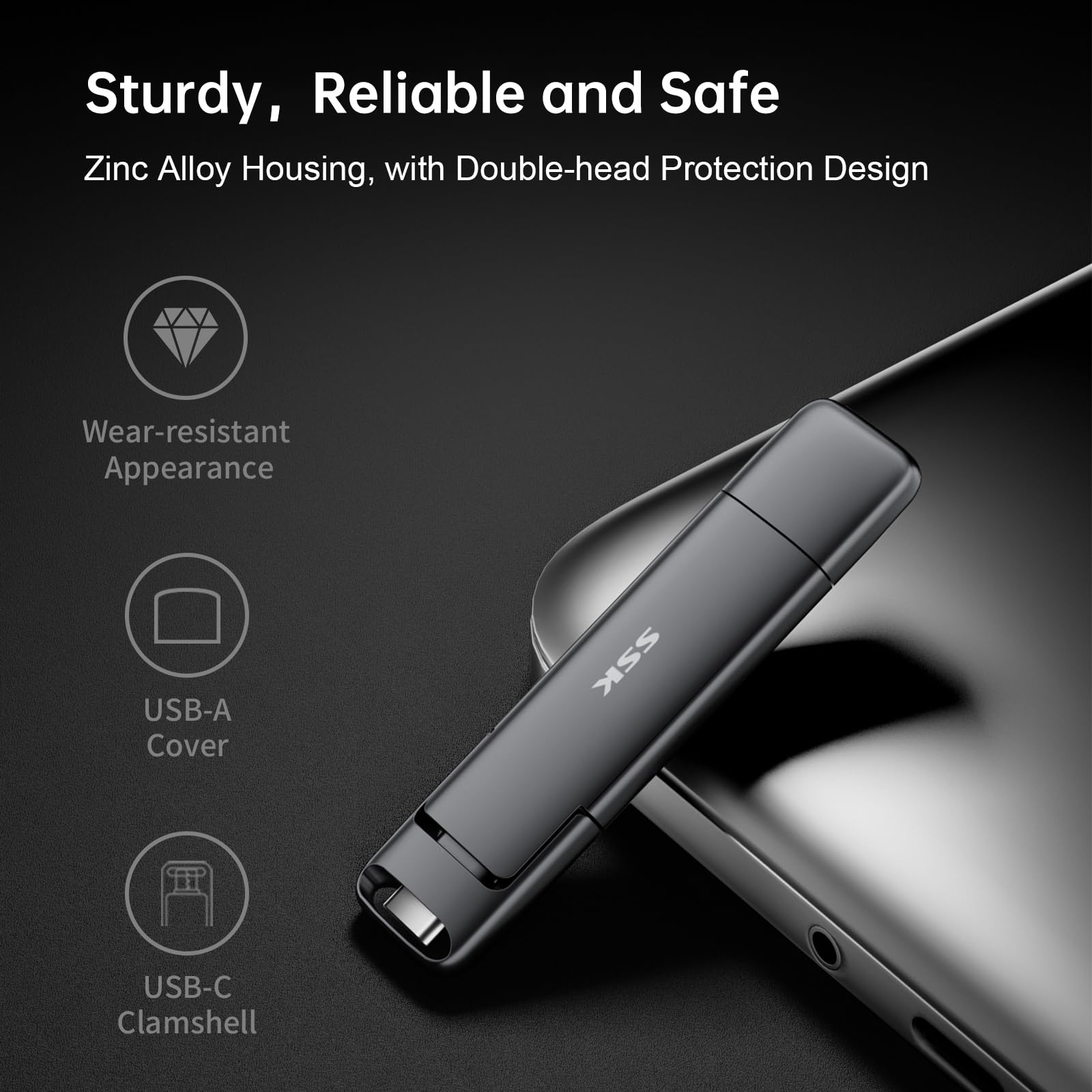 SSK 2TB USB C External SSD - Ultra Fast 1000MB/s USB 3.2 Gen2 Solid State Drive with Dual USB-C & USB-A Ports - Portable Storage for Android Phones, Laptops, Tablets & Mac - Perfect for Gaming, 4K Video Editing & Large File Transfers