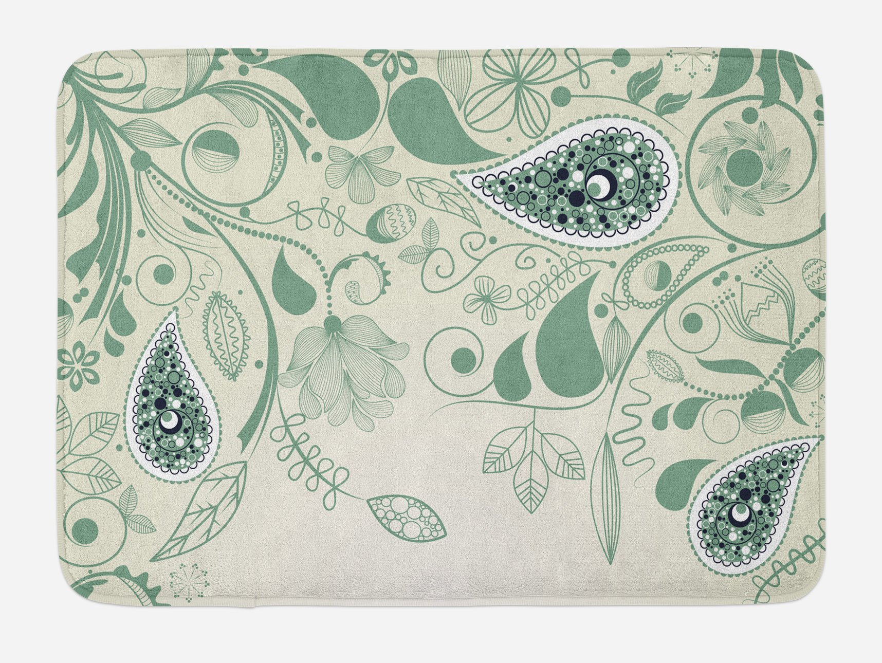 Ambesonne Paisley Bath Mat - Vintage Floral Paisley Pattern, Persian Style Retro Art Design, Non-Slip Plush Bathroom Rug, 29.5 x 17.5 Inches, Laurel Green - Perfect for Vintage Decor, Guest Bathrooms & Cozy Home Spa Experience