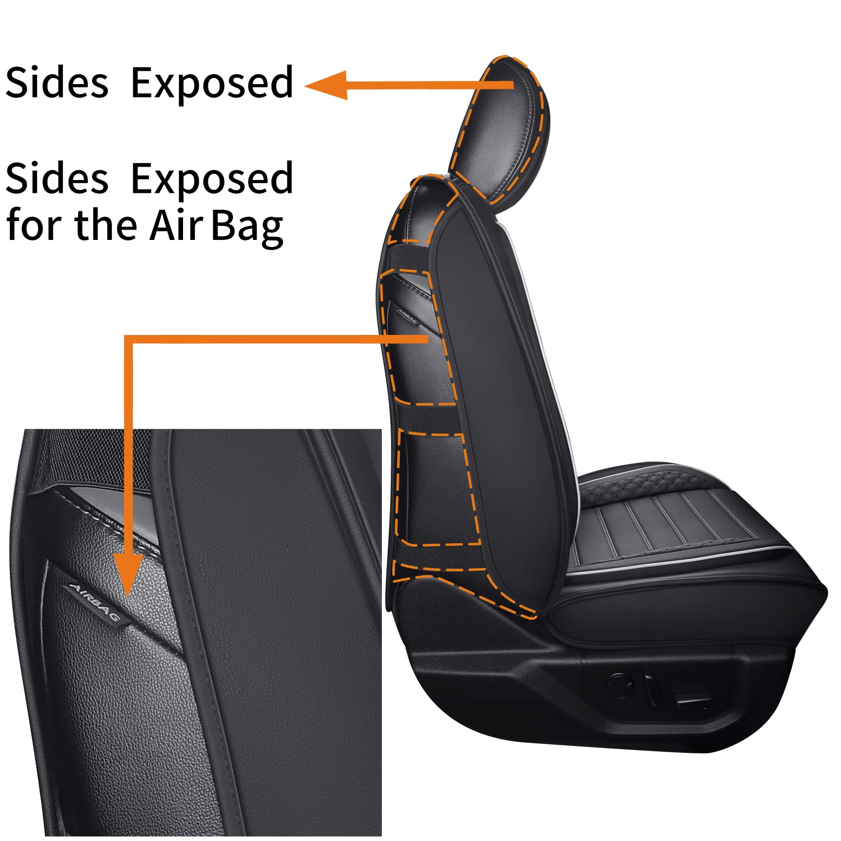 YIERTAI Waterproof Leather Seat Covers for 2009-2025 Ford F150 & 2017-2025 F250 F350 F450 SuperCrew - 2-Piece Front Set (Black-White) - Durable Cushion Protectors for Trucks & Off-Road Adventures