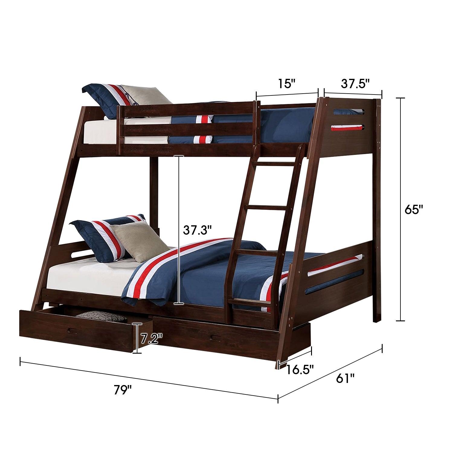 Solid Wood Twin/Full Bunk Bed with Reversible Angled Ladder & Underbed Drawers - Sturdy Kids Bunk Bed for Small Spaces, Bedroom & Guest Room - Perfect for Siblings, Sleepovers & Space Saving