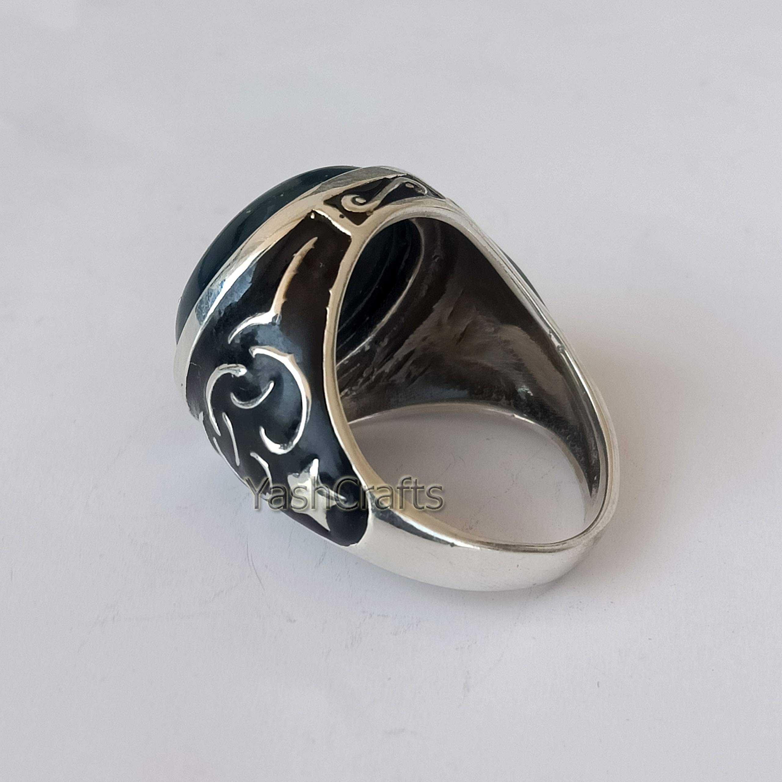Men's Bloodstone Ring - 925 Sterling Silver Statement Ring with Natural Round Cabochon Gemstone, Arabic Style Handmade Jewelry, Perfect Gift for Men, Ideal for Weddings, Parties, and Special Occasions