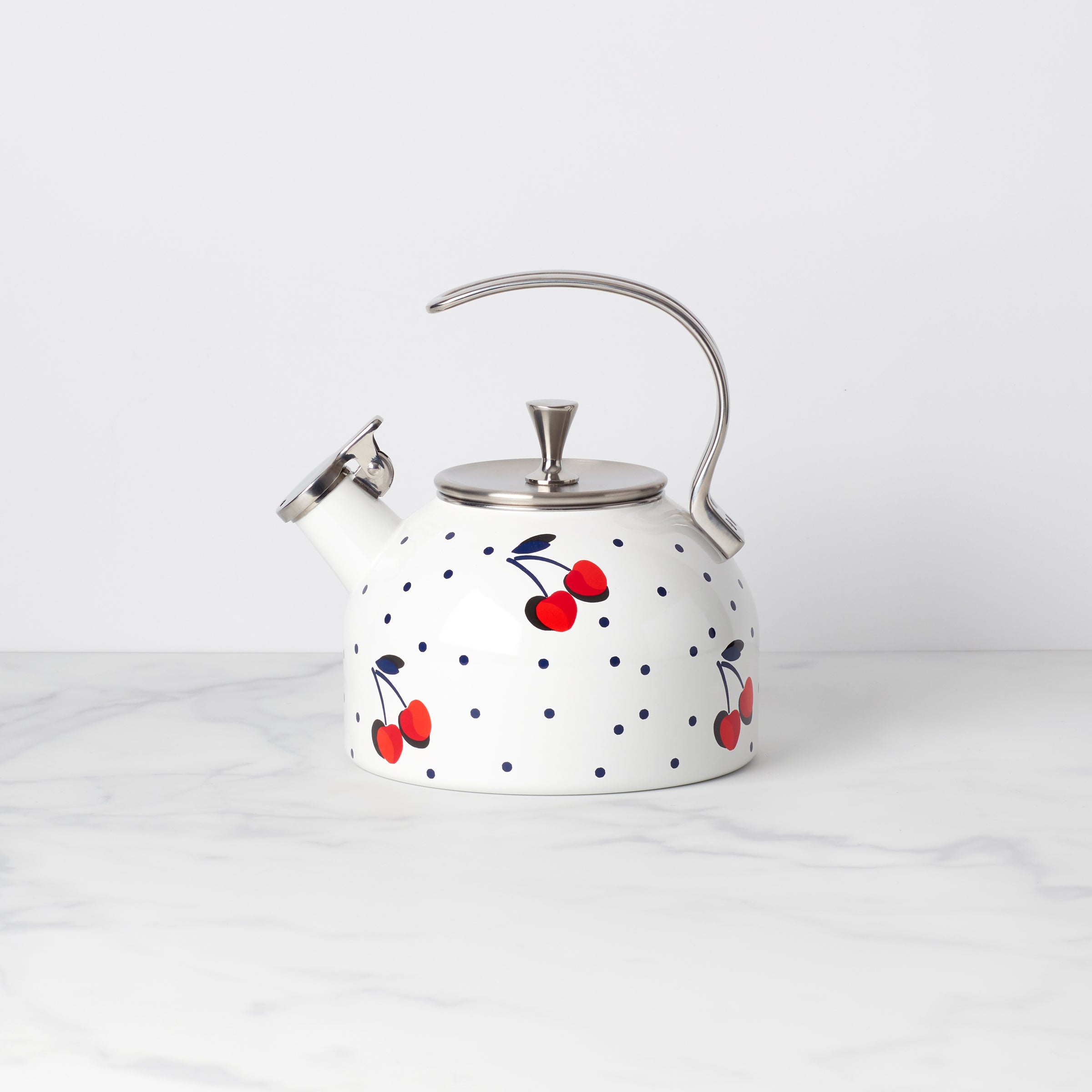 Vintage Cherry Dot Tea Kettle - Retro Style Stovetop Kettle with Whistle - Perfect for Tea Lovers, Home Decor & Gift Giving - Ideal for Kitchen, Dining Room & Cozy Afternoon Tea Time