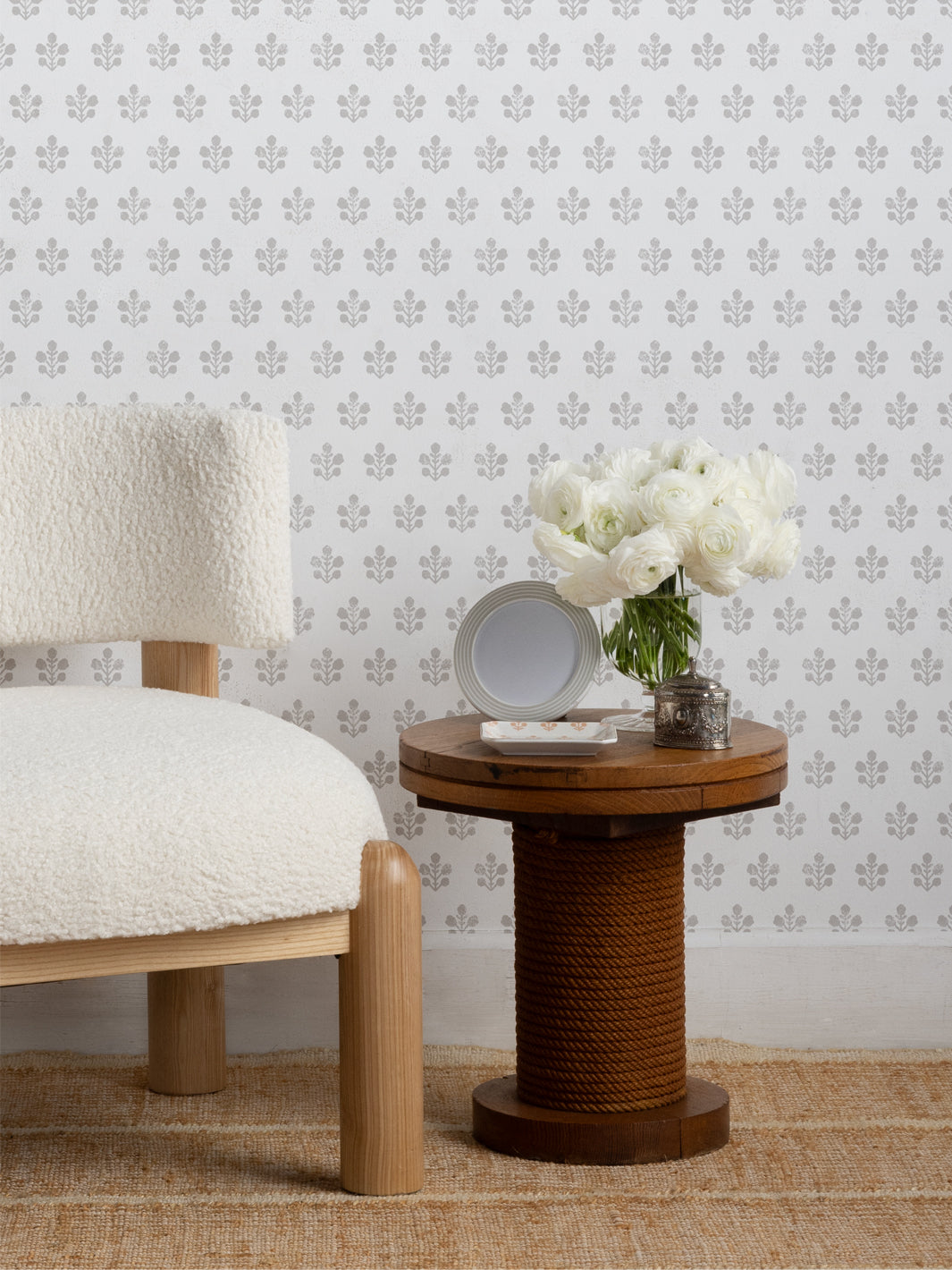 Sugar Paper Stone Ensley White Ground Wallpaper - Premium Peel and Stick Wallpaper for Living Room, Bedroom, and Office Decor