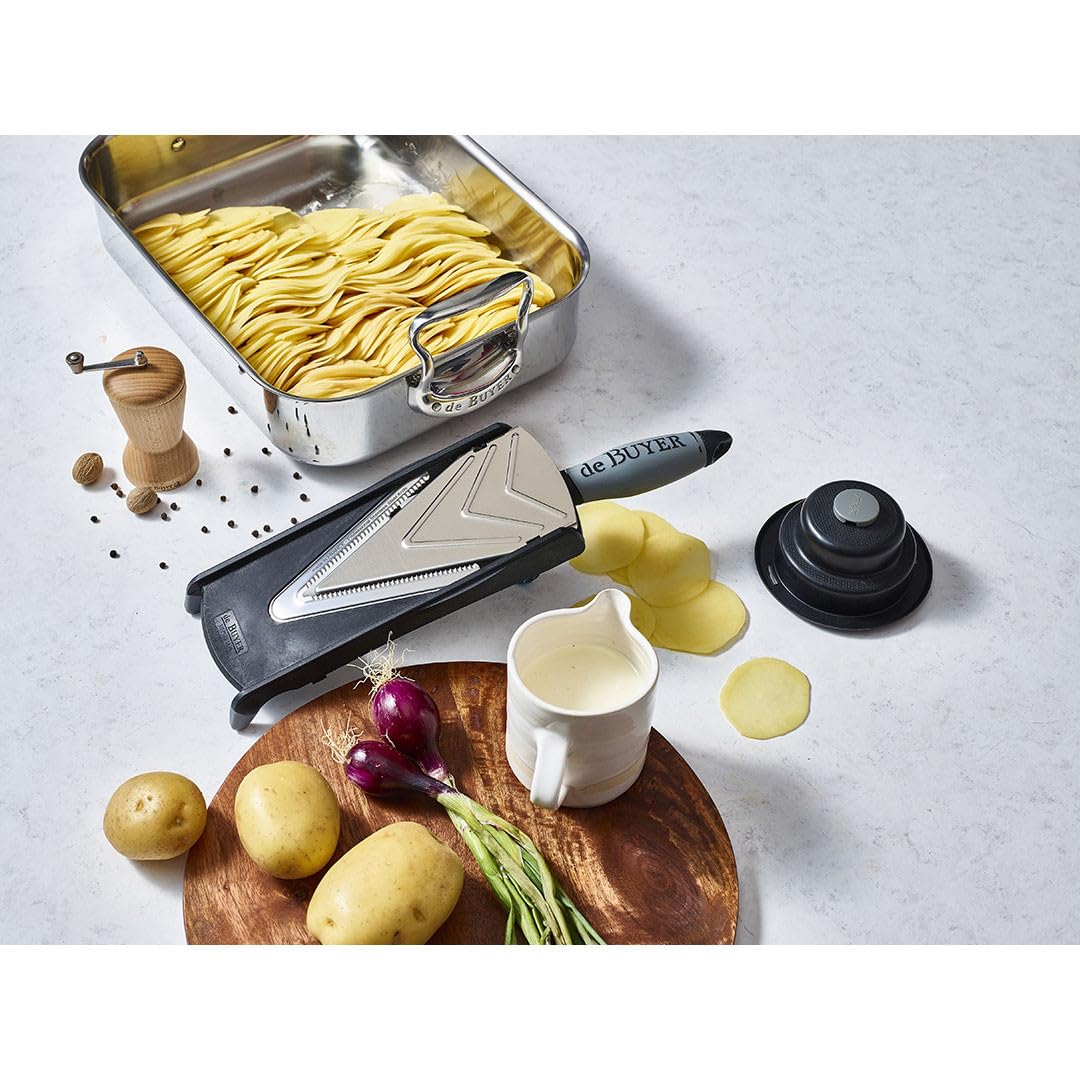 DeBuyer Konra Axis Mandoline Slicer - Professional Stainless Steel Food Cutter for Fruits & Vegetables - Perfect for Kitchen, Salad Prep & Healthy Cooking
